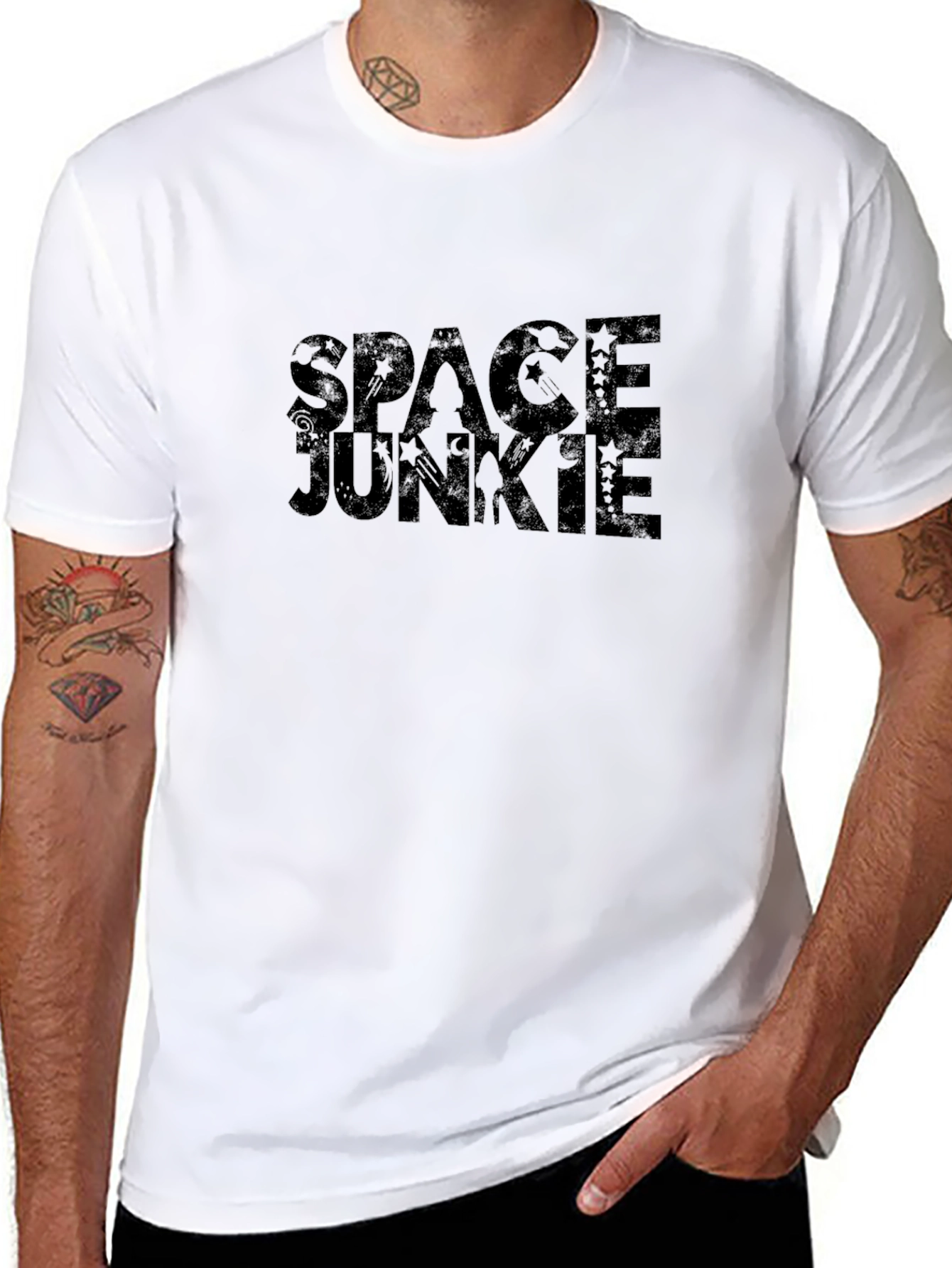 Space Junkie Graphic Print Black T-Shirt