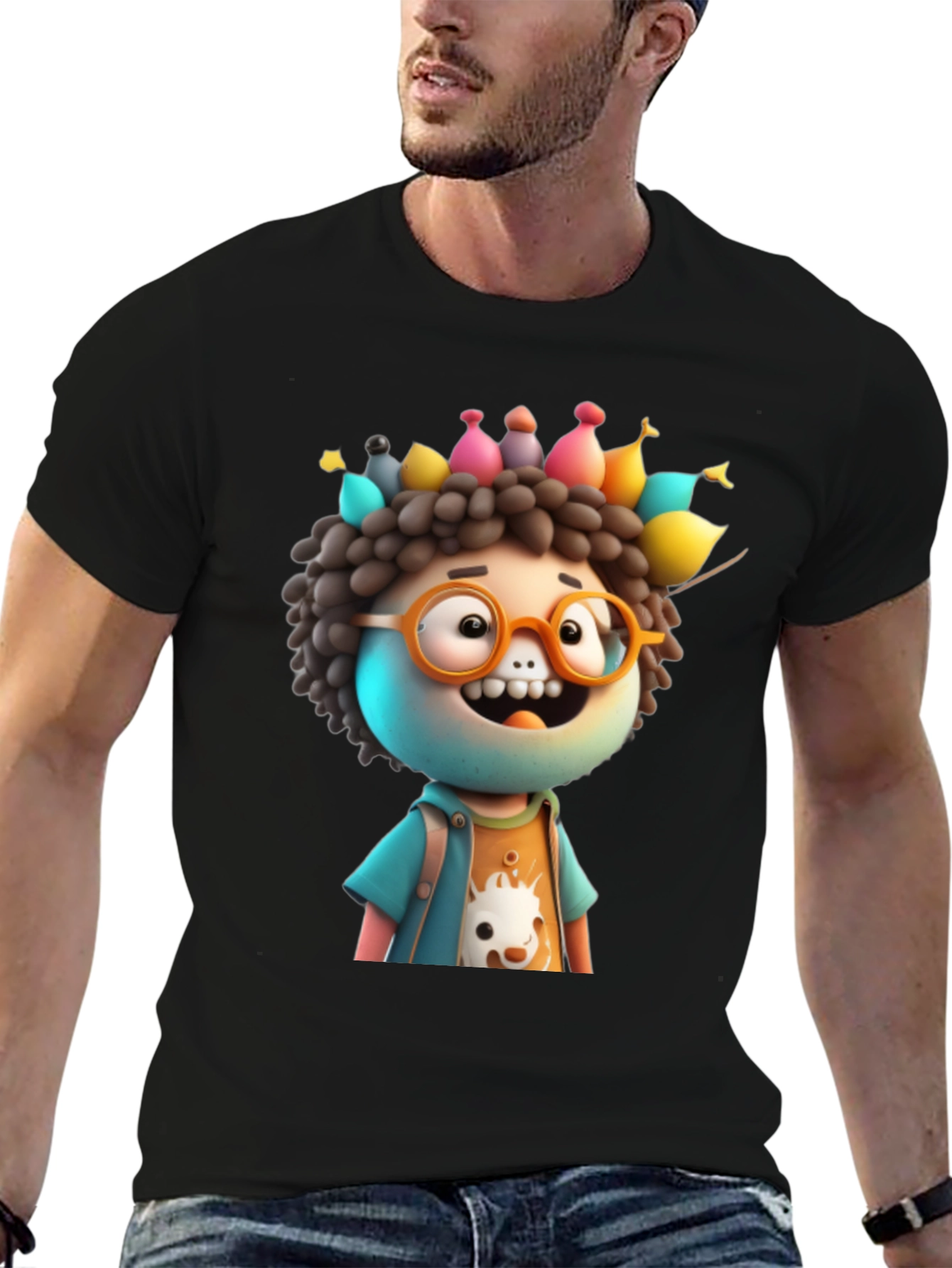 Cartoon Character Graphic Black T-Shirt