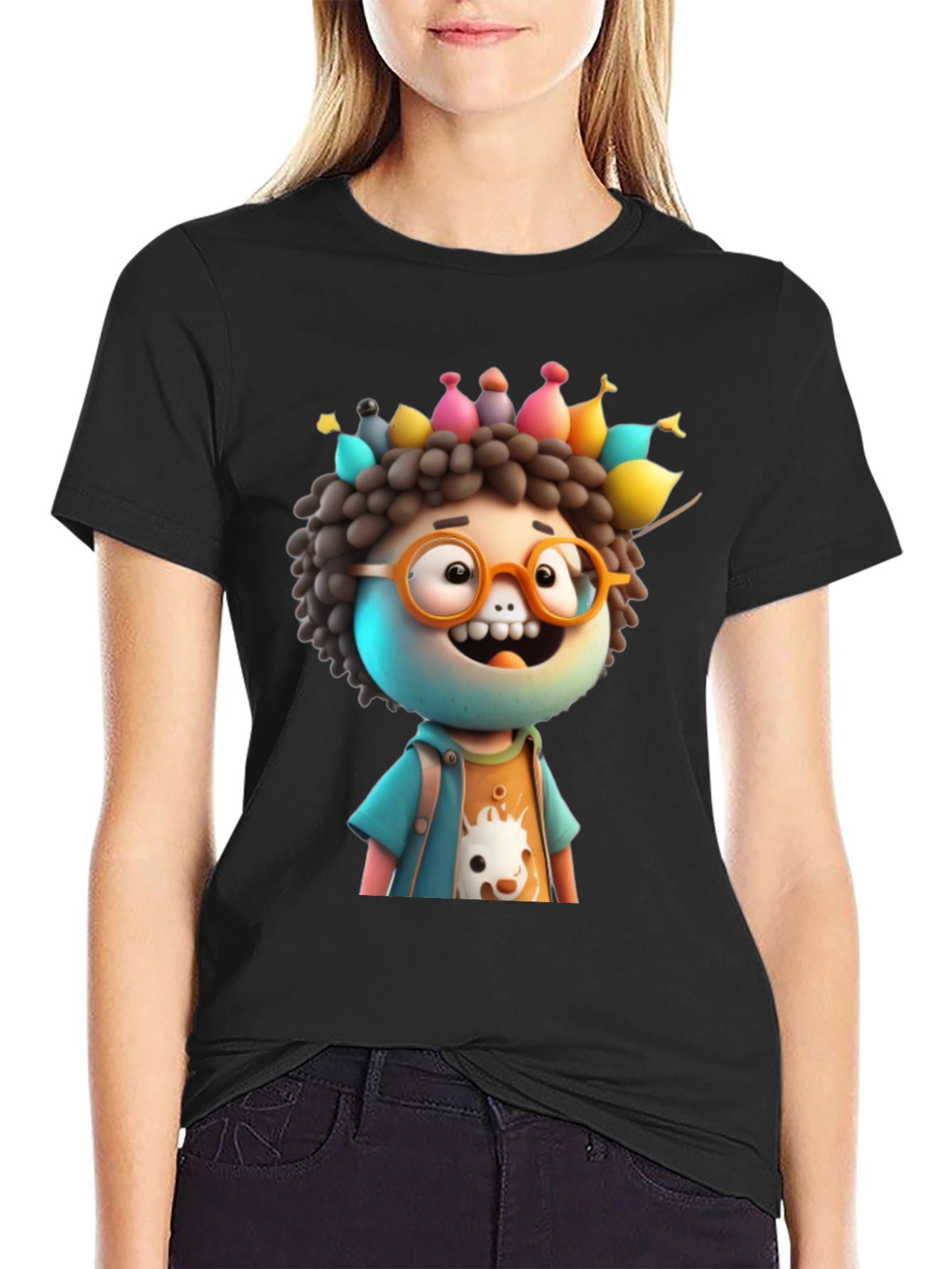 Cartoon Character Graphic Black T-Shirt