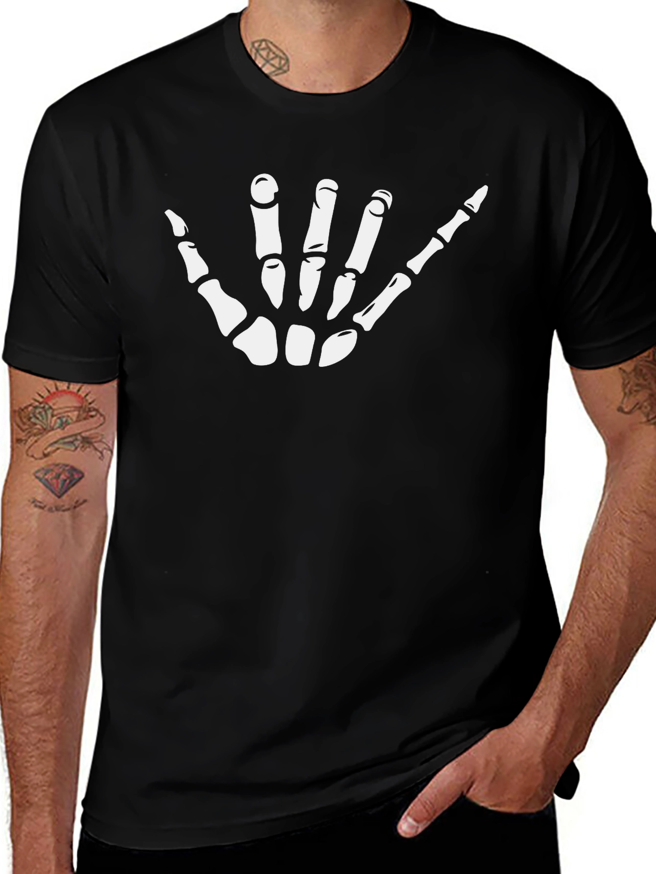 Hang Loose Skeleton Hand Graphic Tee - Black