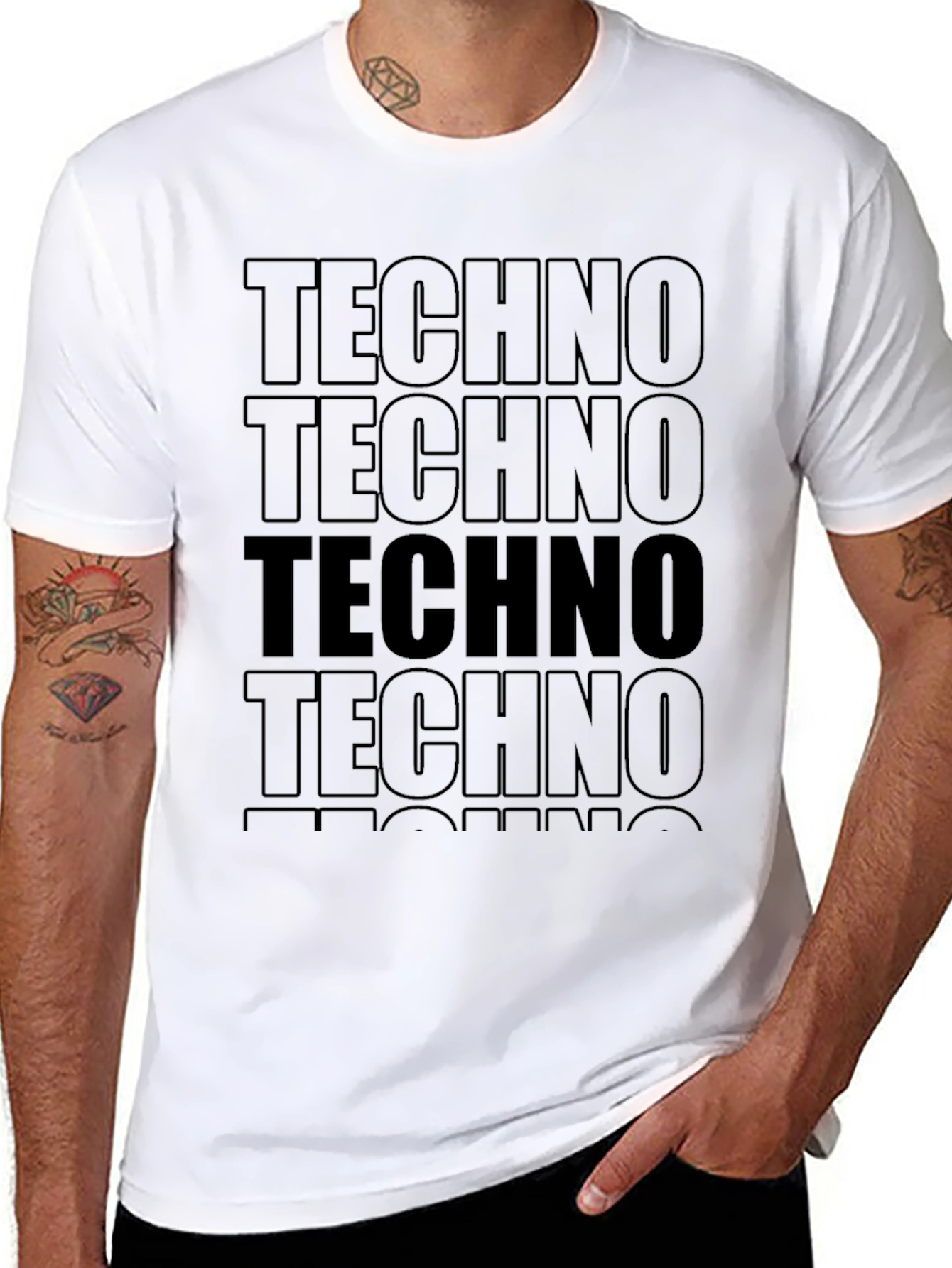 Techno Repeated Graphic Black T-Shirt