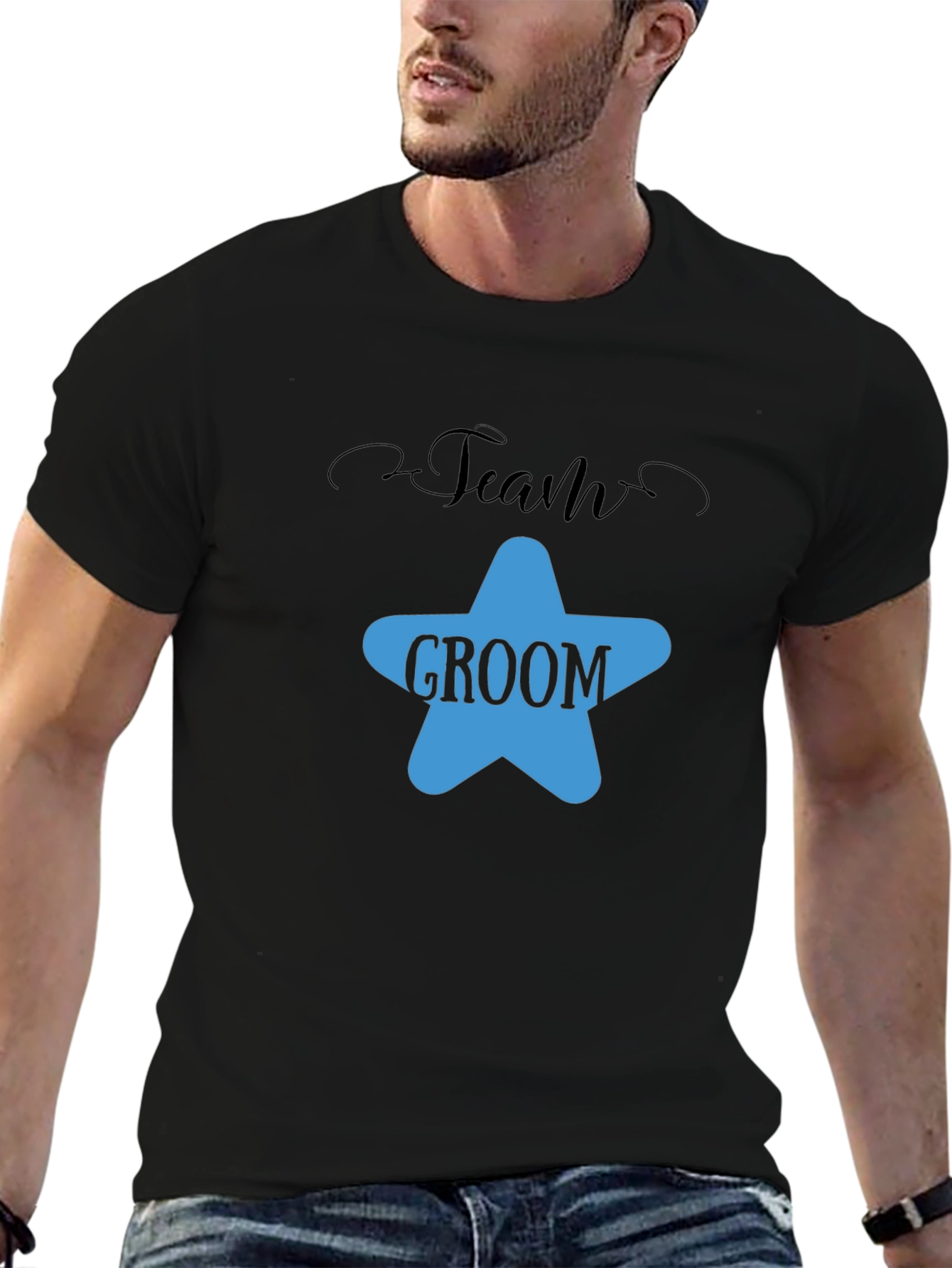 Team Groom Black Cotton T-Shirt