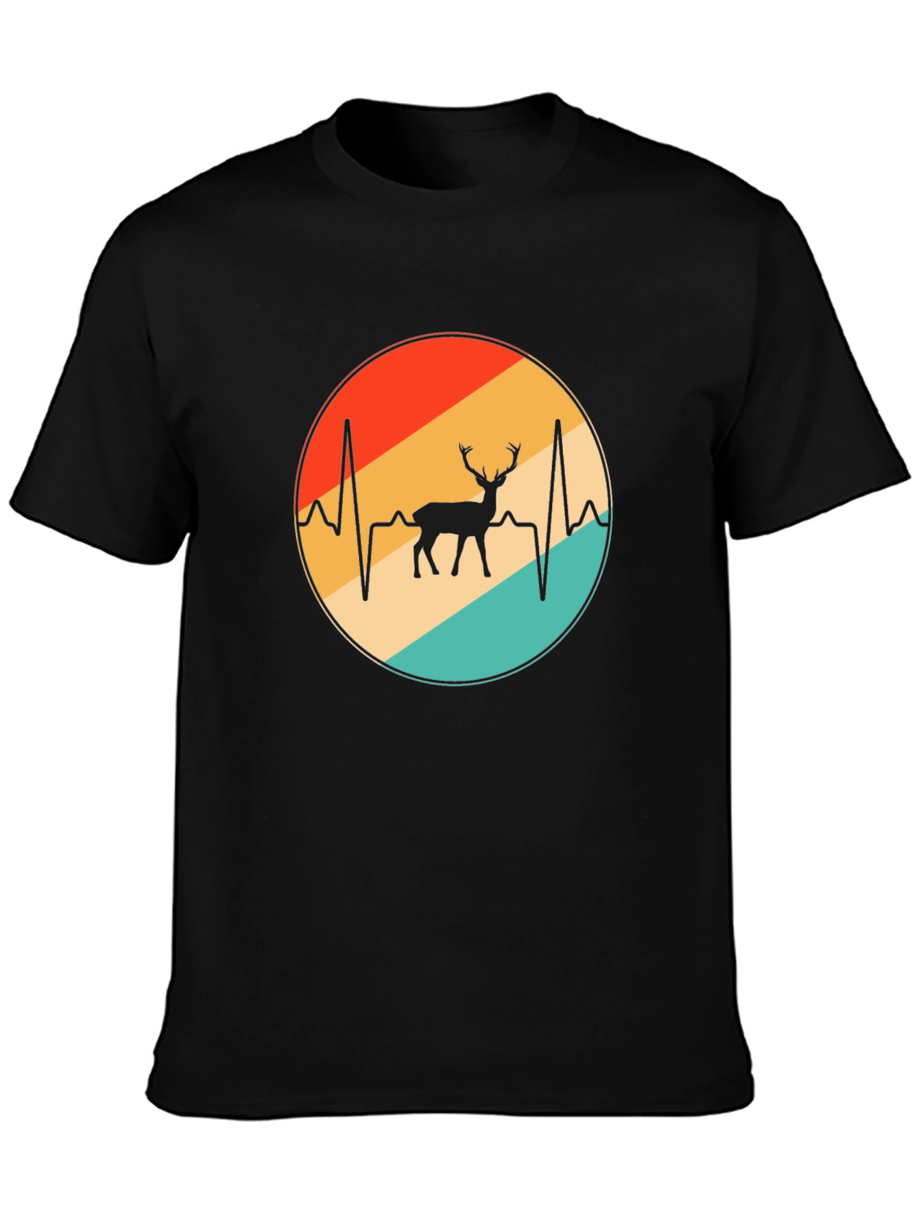 Deer Heartbeat T-Shirt - Black Cotton Graphic Tee
