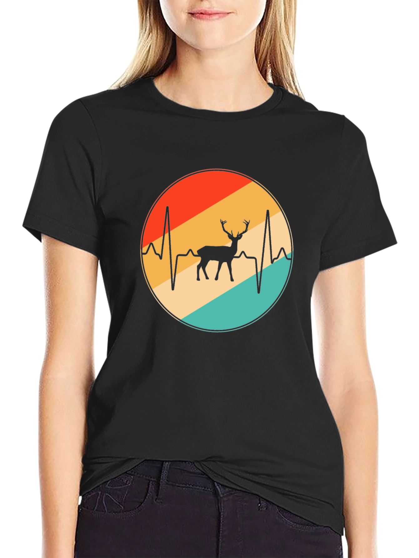 Deer Heartbeat T-Shirt - Black Cotton Graphic Tee