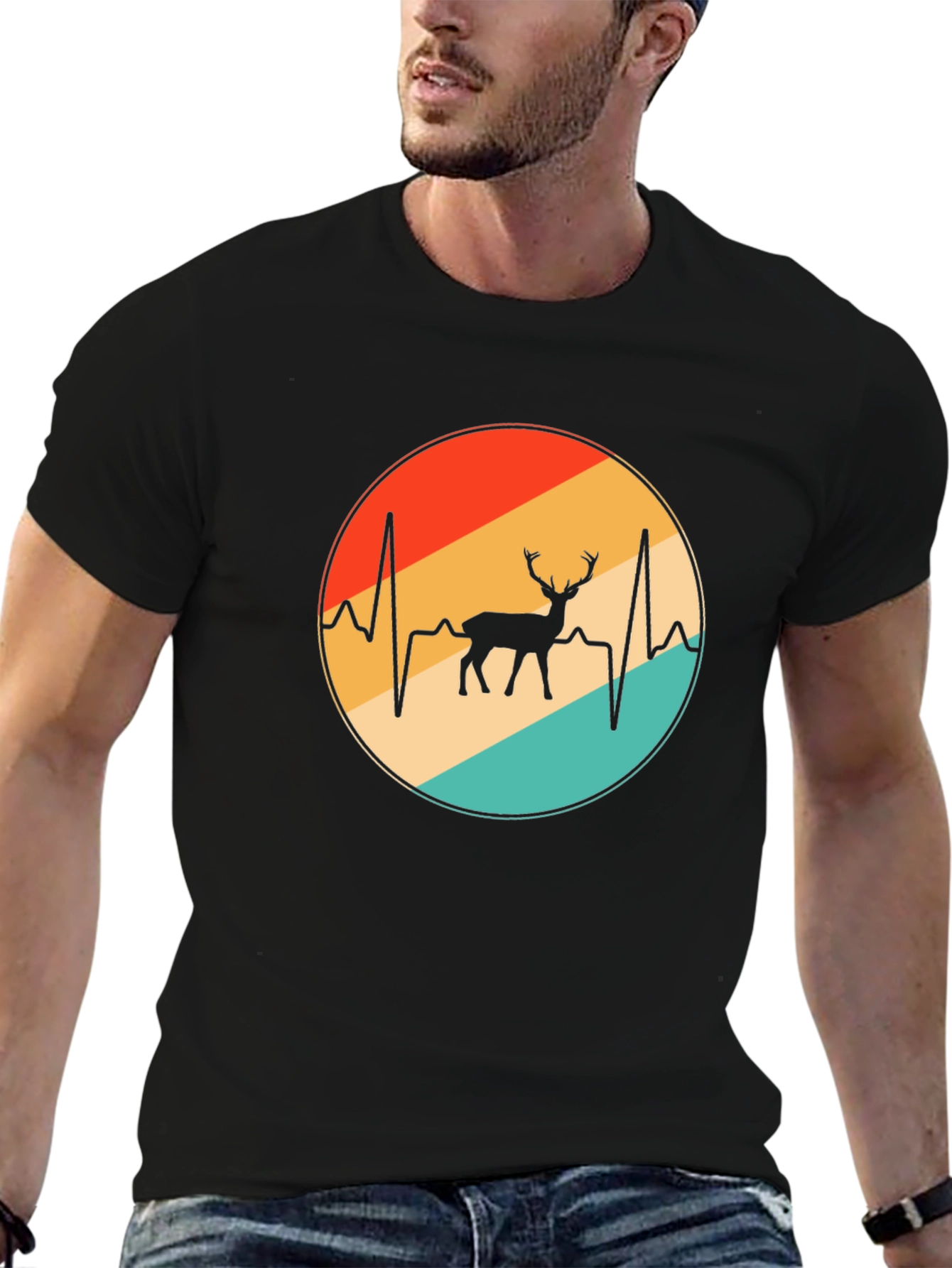 Deer Heartbeat T-Shirt - Black Cotton Graphic Tee