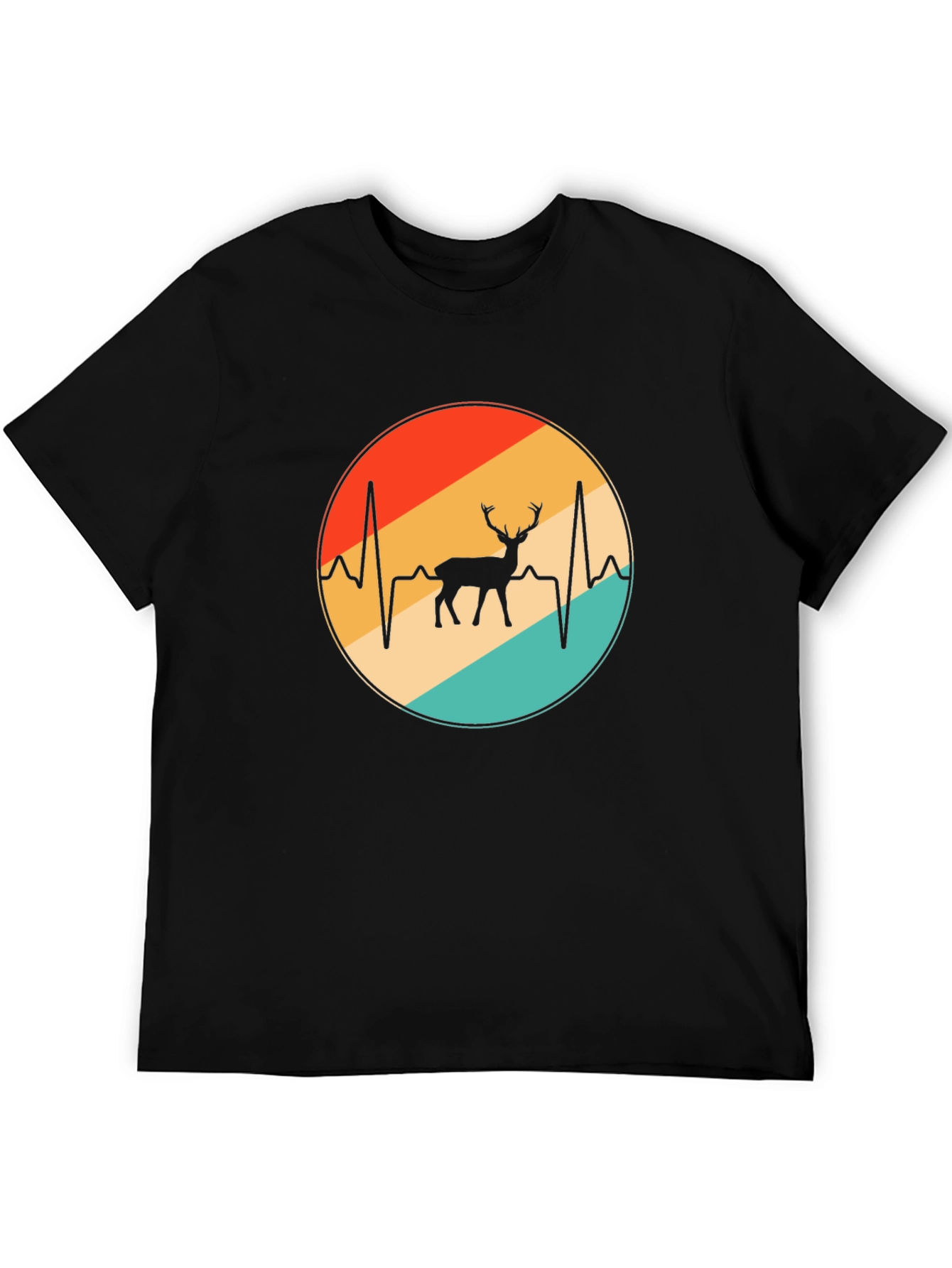 Deer Heartbeat T-Shirt - Black Cotton Graphic Tee