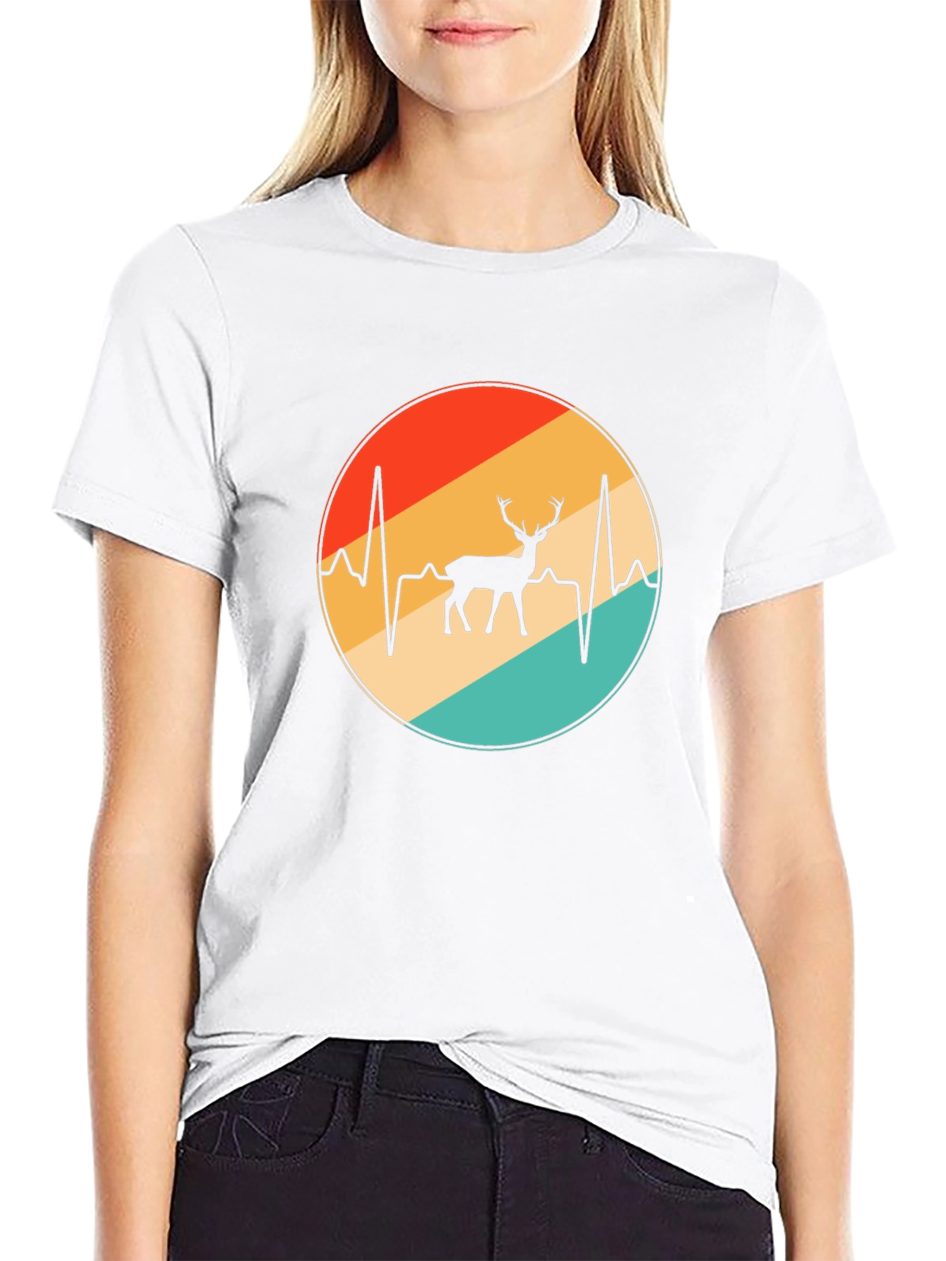 Deer Heartbeat T-Shirt - Black Cotton Graphic Tee
