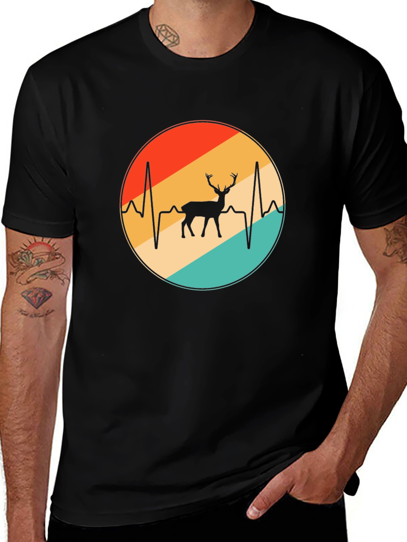 Deer Heartbeat T-Shirt - Black Cotton Graphic Tee