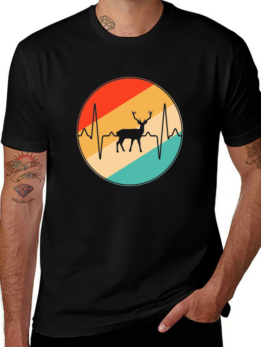 Deer Heartbeat T-Shirt - Black Cotton Graphic Tee