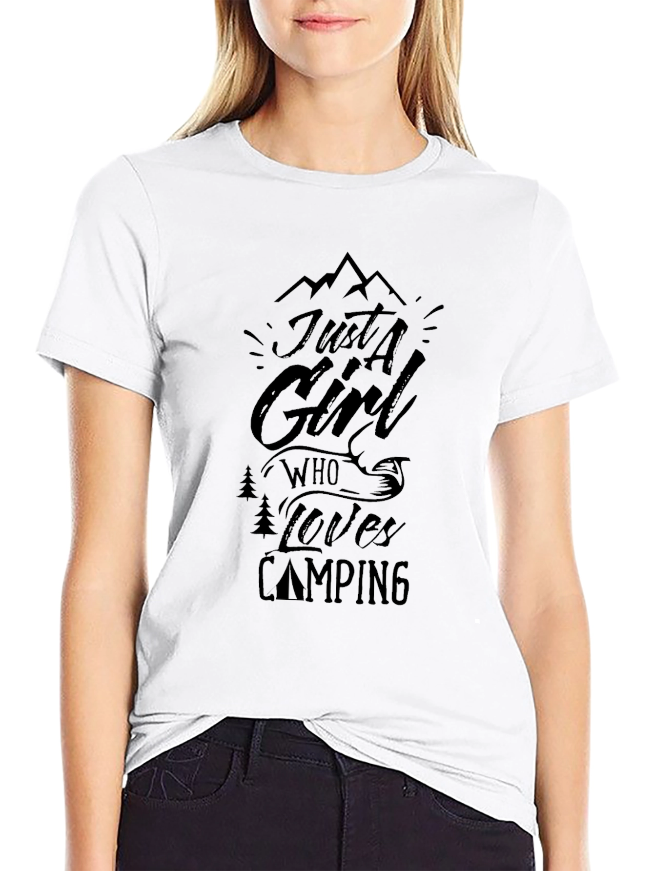 Just a Girl Who Loves Camping Black Graphic Tee