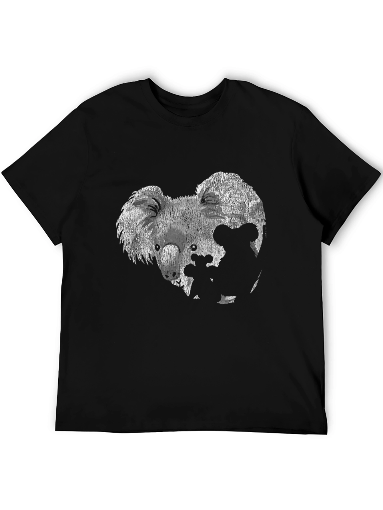 Koala Family Graphic Tee - Black Cotton T-Shirt