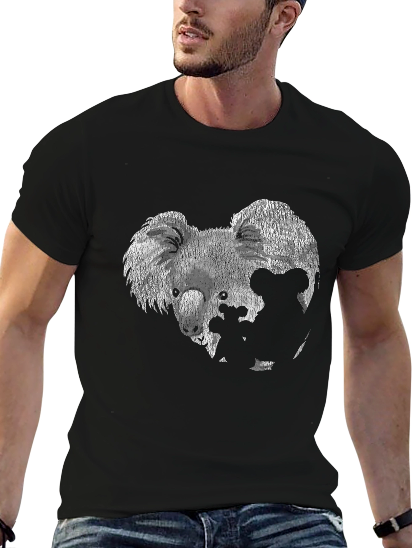 Koala Family Graphic Tee - Black Cotton T-Shirt