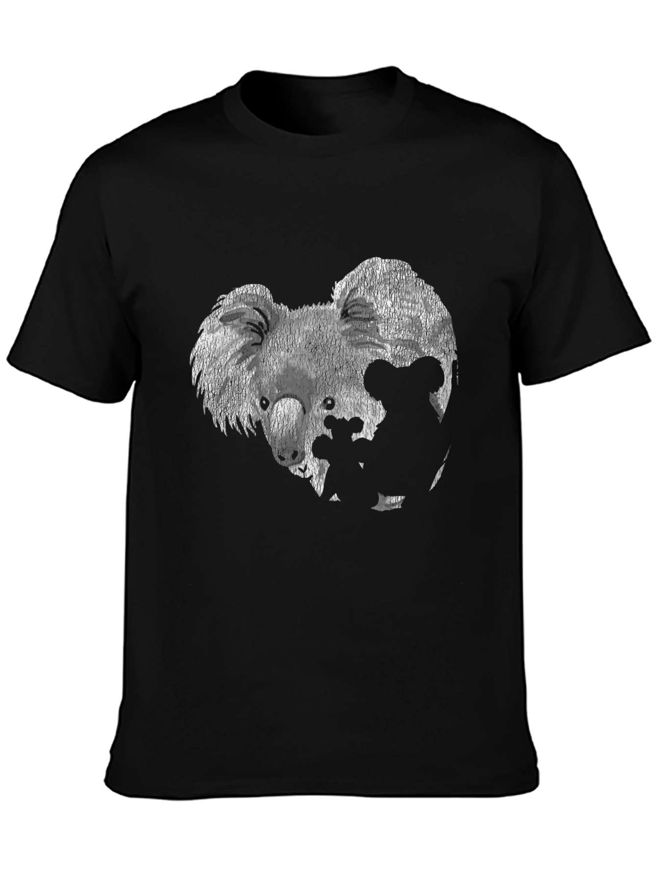 Koala Family Graphic Tee - Black Cotton T-Shirt