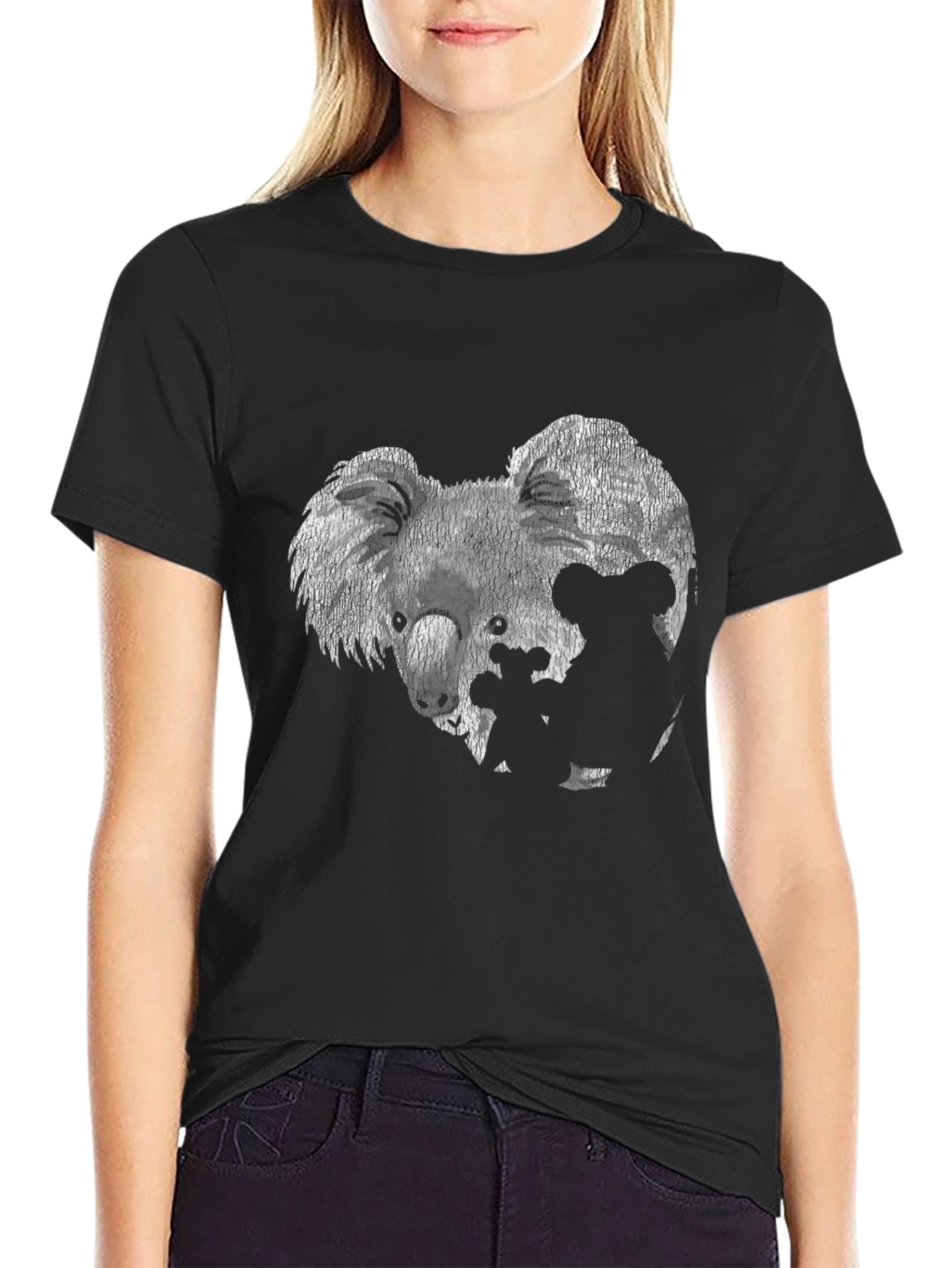 Koala Family Graphic Tee - Black Cotton T-Shirt