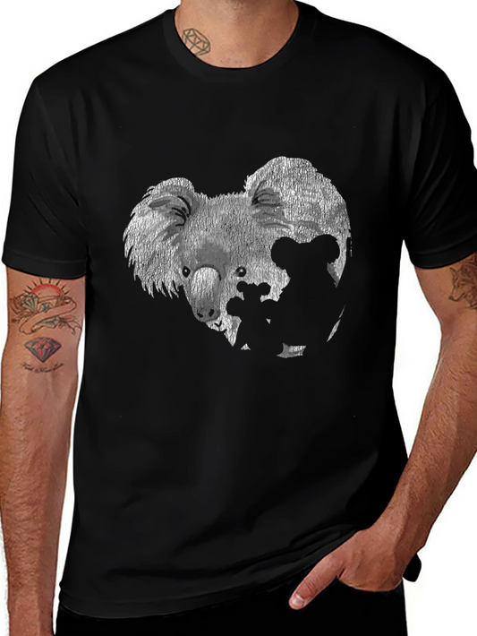 Koala Family Graphic Tee - Black Cotton T-Shirt