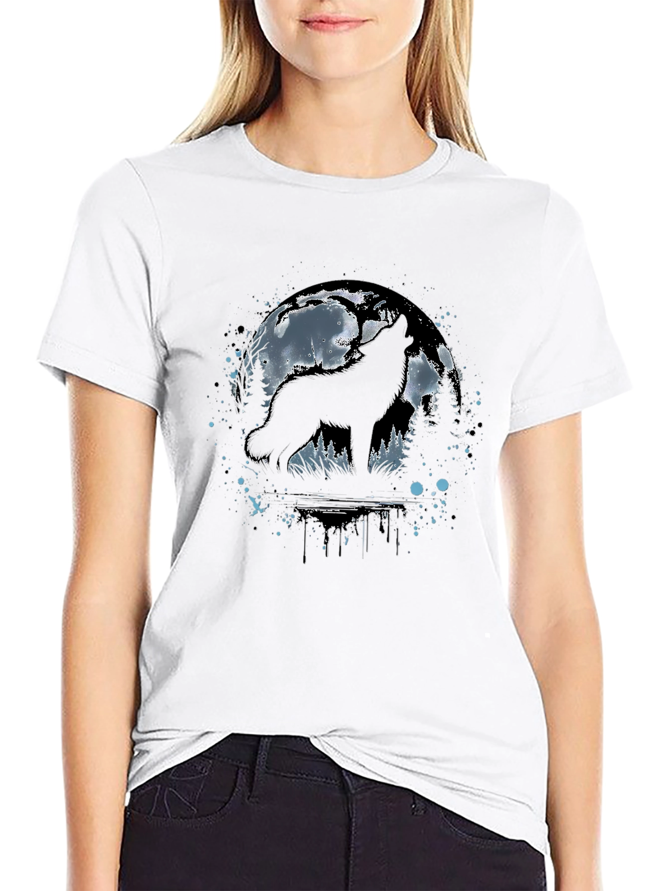 Wolf Moon Graphic Tee - Black Cotton T-Shirt