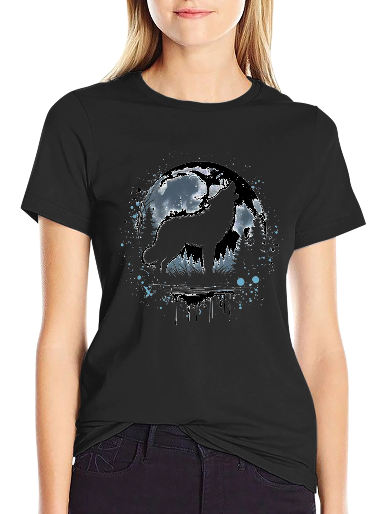 Wolf Moon Graphic Tee - Black Cotton T-Shirt