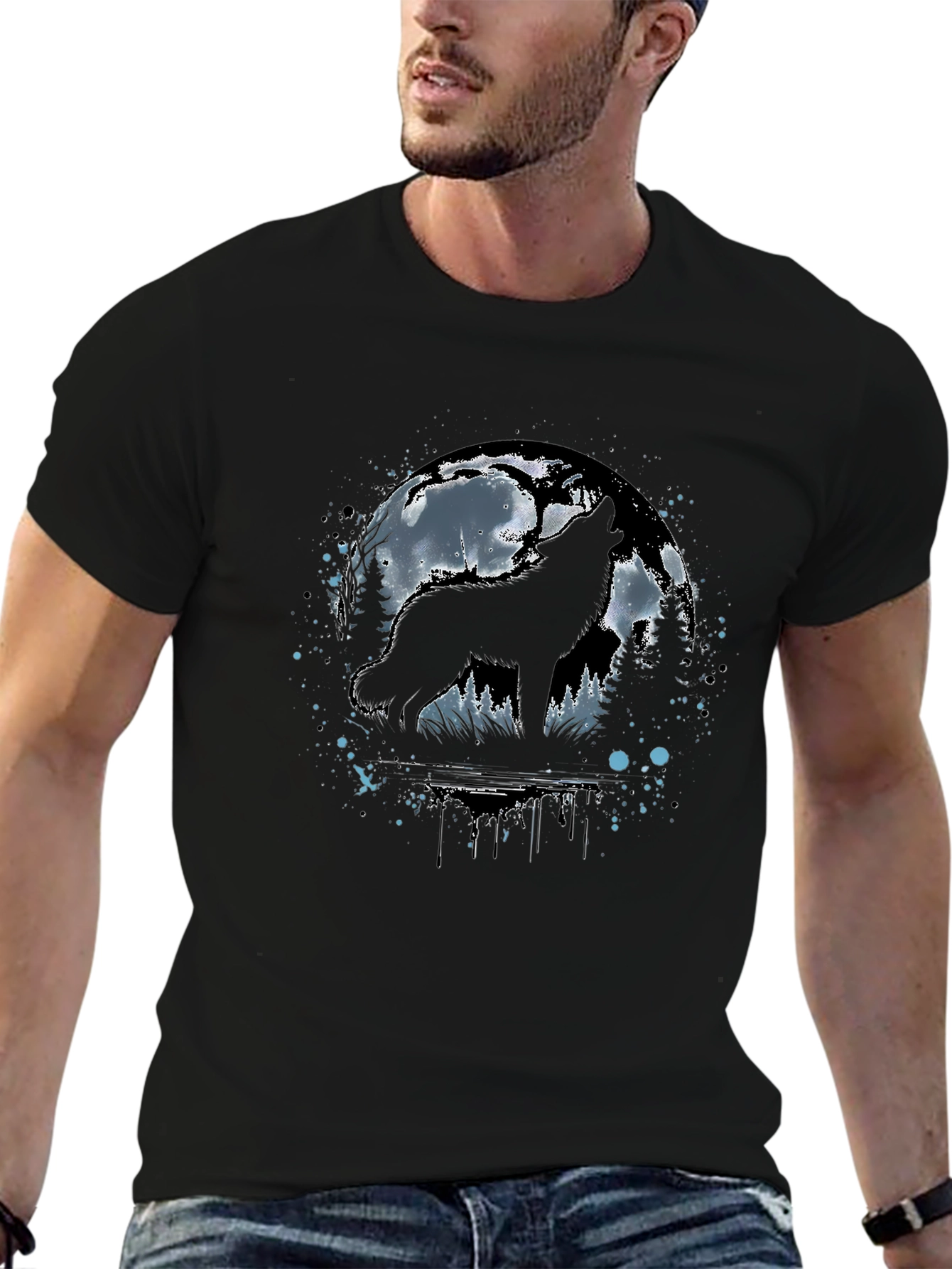 Wolf Moon Graphic Tee - Black Cotton T-Shirt