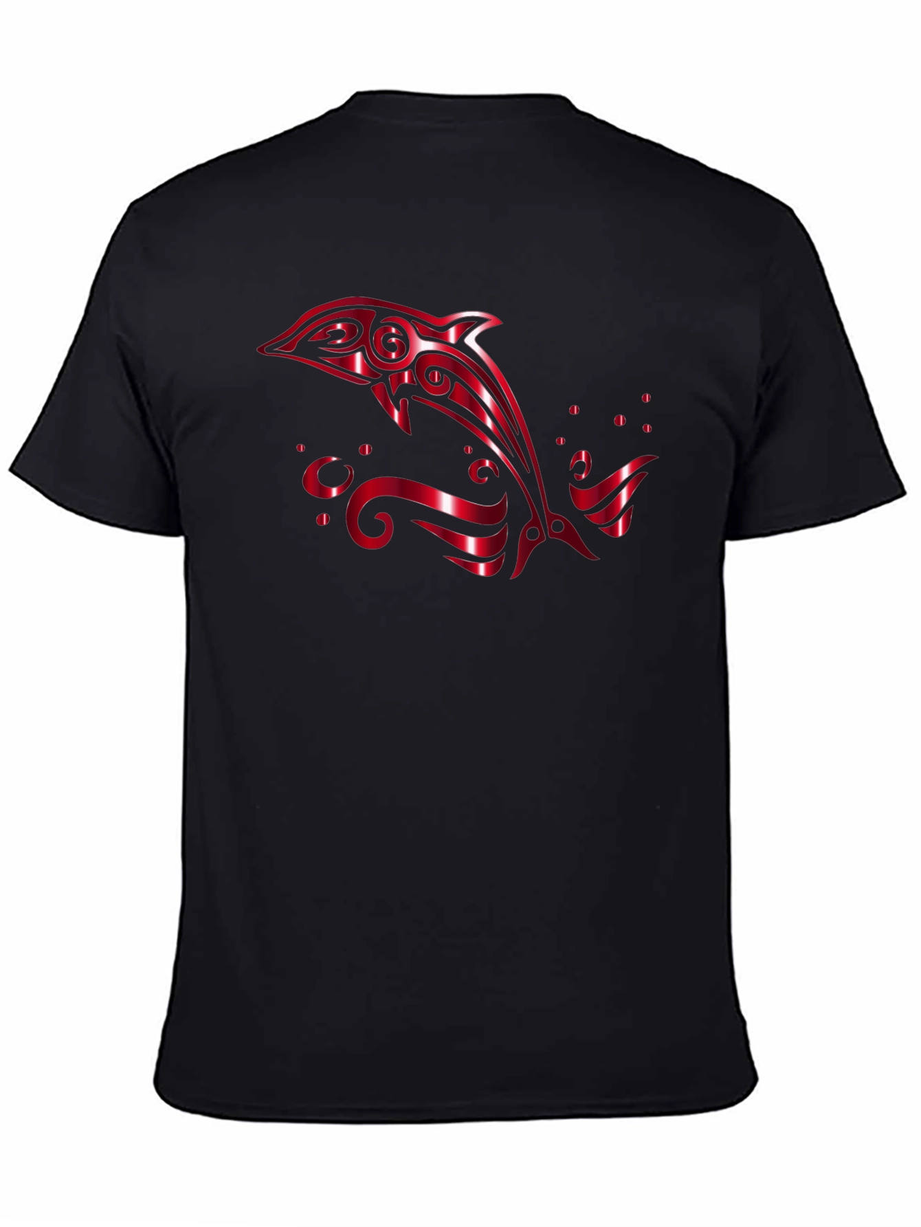 Stylish Black T-Shirt with Red Dolphin Design