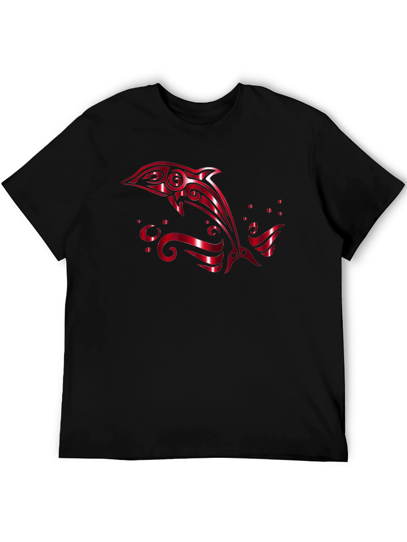 Stylish Black T-Shirt with Red Dolphin Design