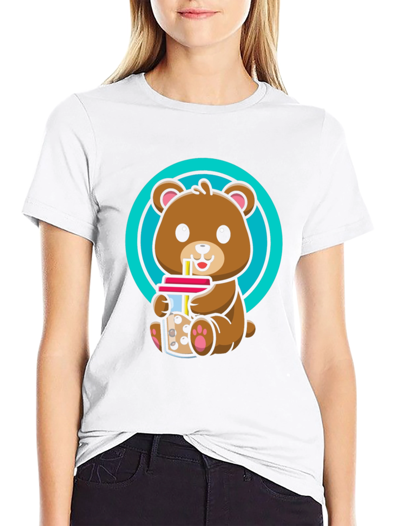 Cute Bear Boba T-Shirt - Unisex Black Tee