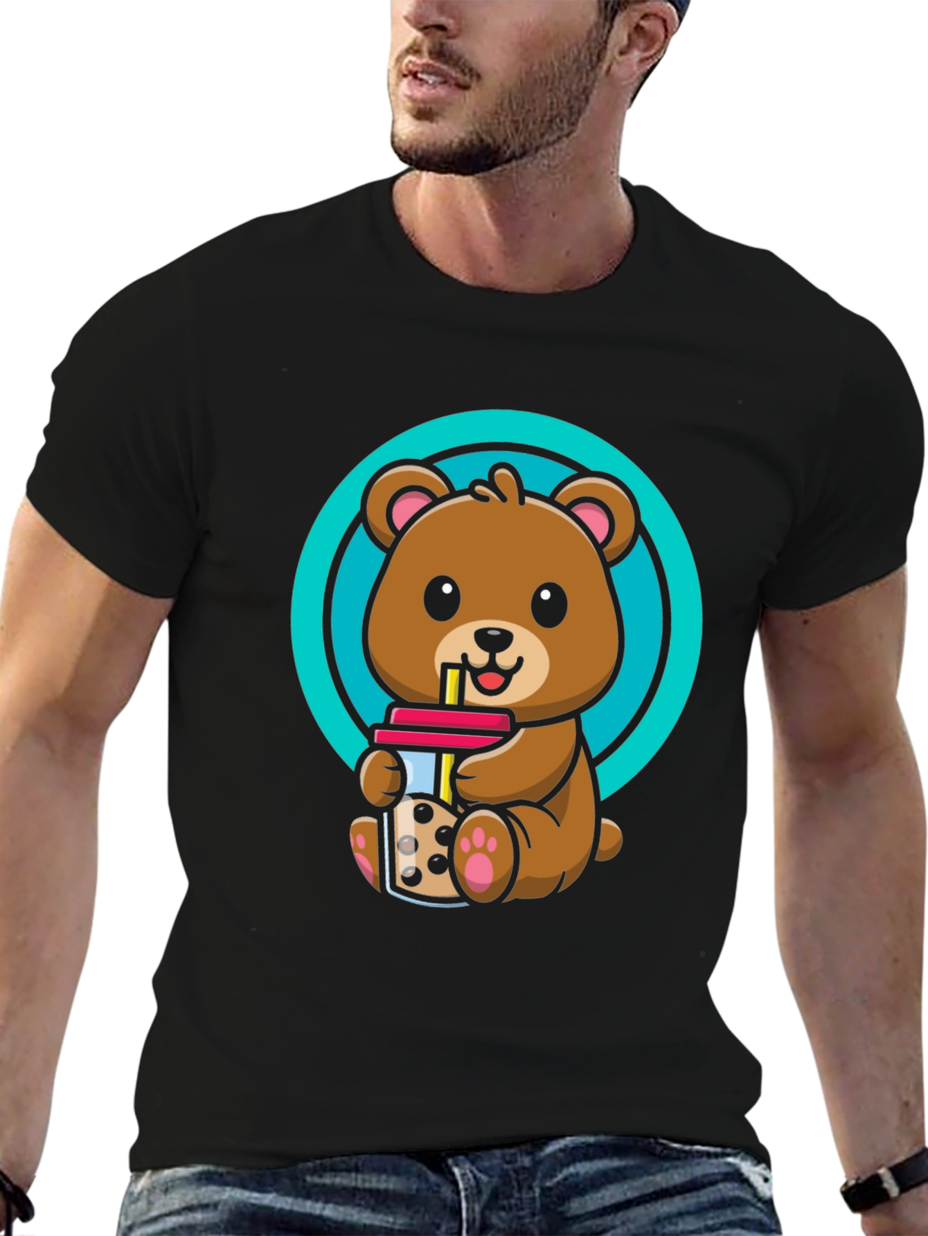 Cute Bear Boba T-Shirt - Unisex Black Tee