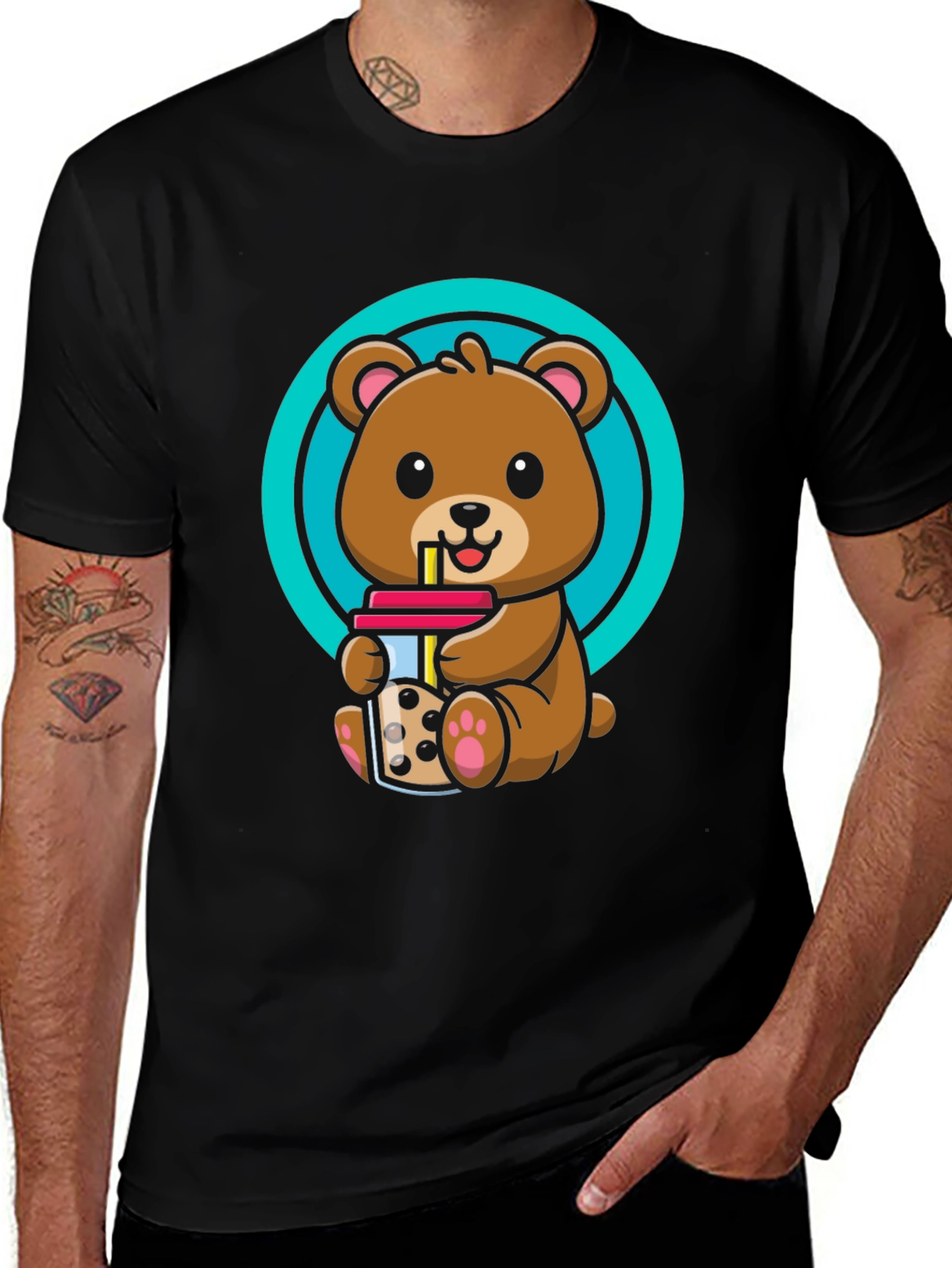 Cute Bear Boba T-Shirt - Unisex Black Tee