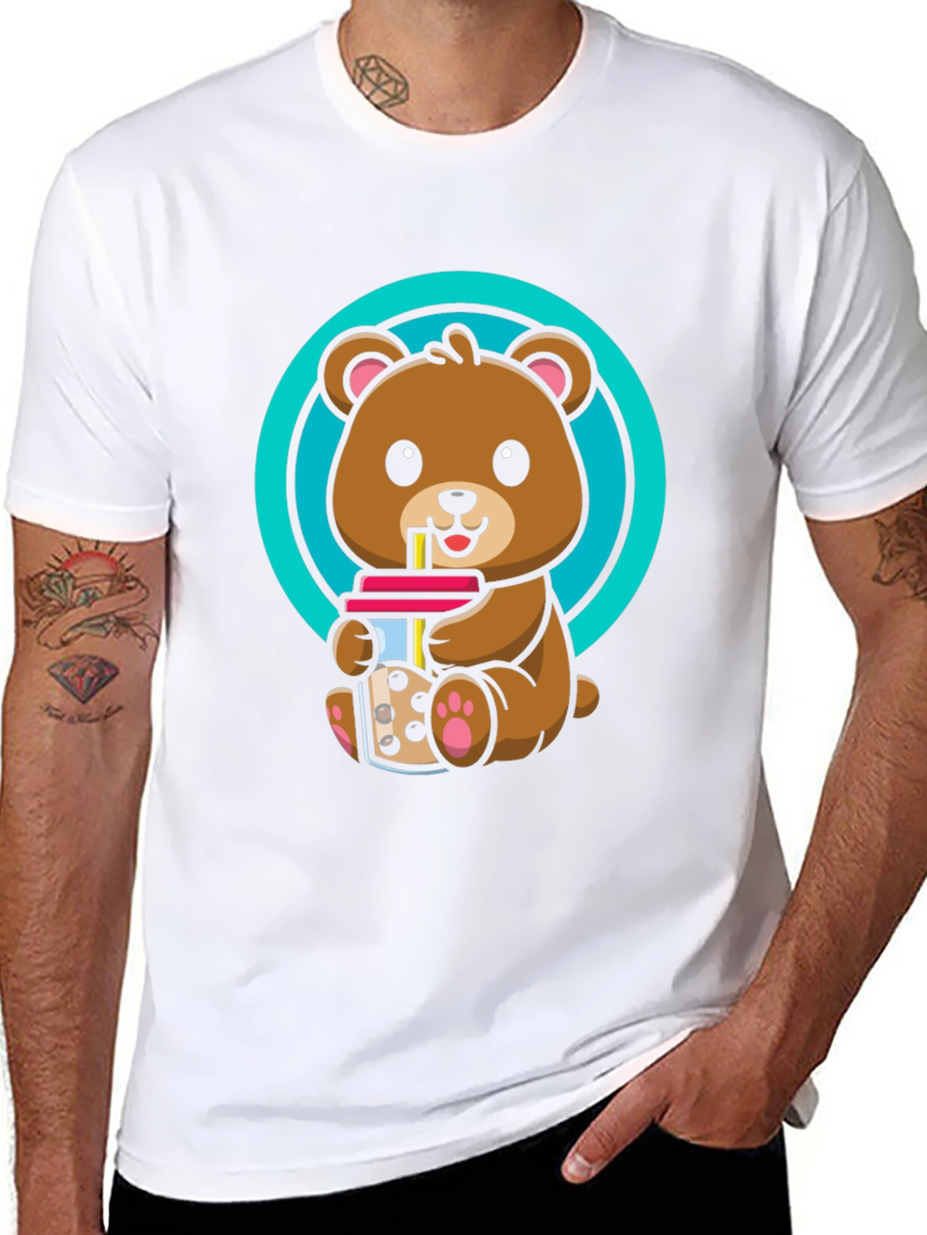 Cute Bear Boba T-Shirt - Unisex Black Tee