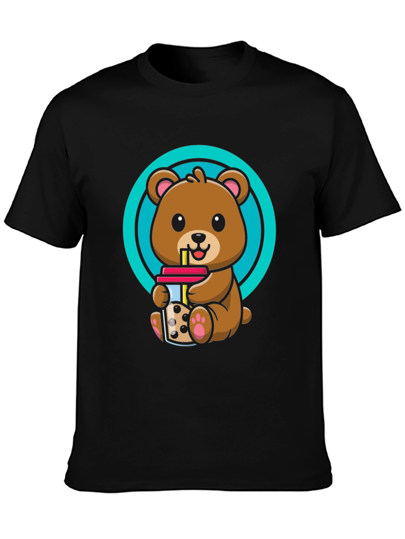 Cute Bear Boba T-Shirt - Unisex Black Tee