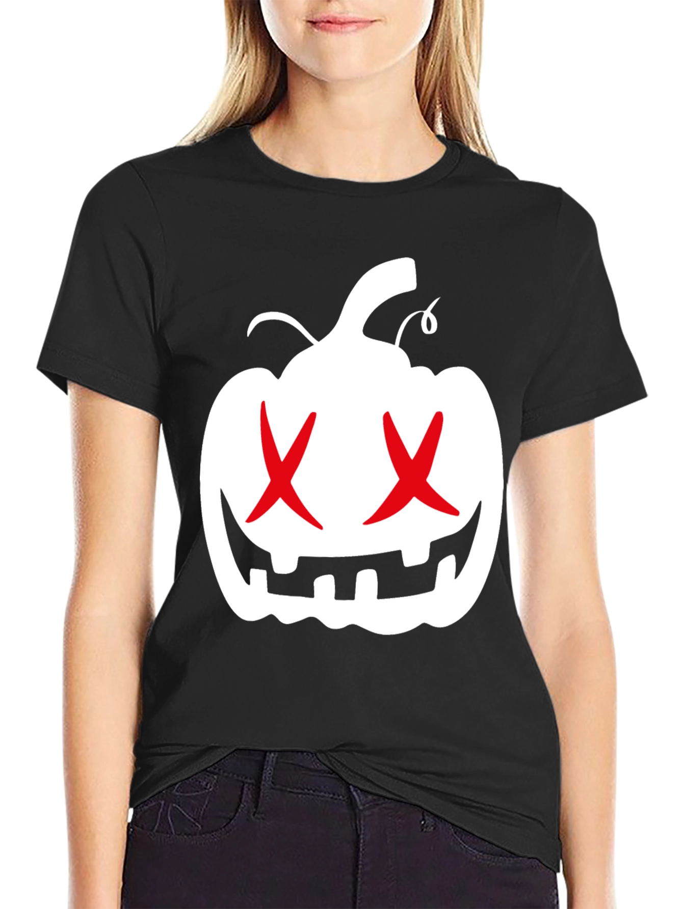 Halloween Pumpkin X Eyes Black Graphic Tee