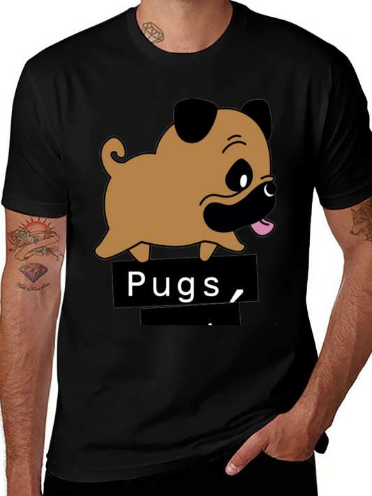 Cute Pugs Cartoon Black T-Shirt