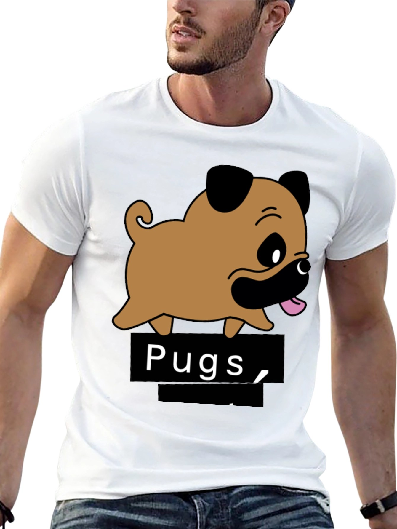 Cute Pugs Cartoon Black T-Shirt
