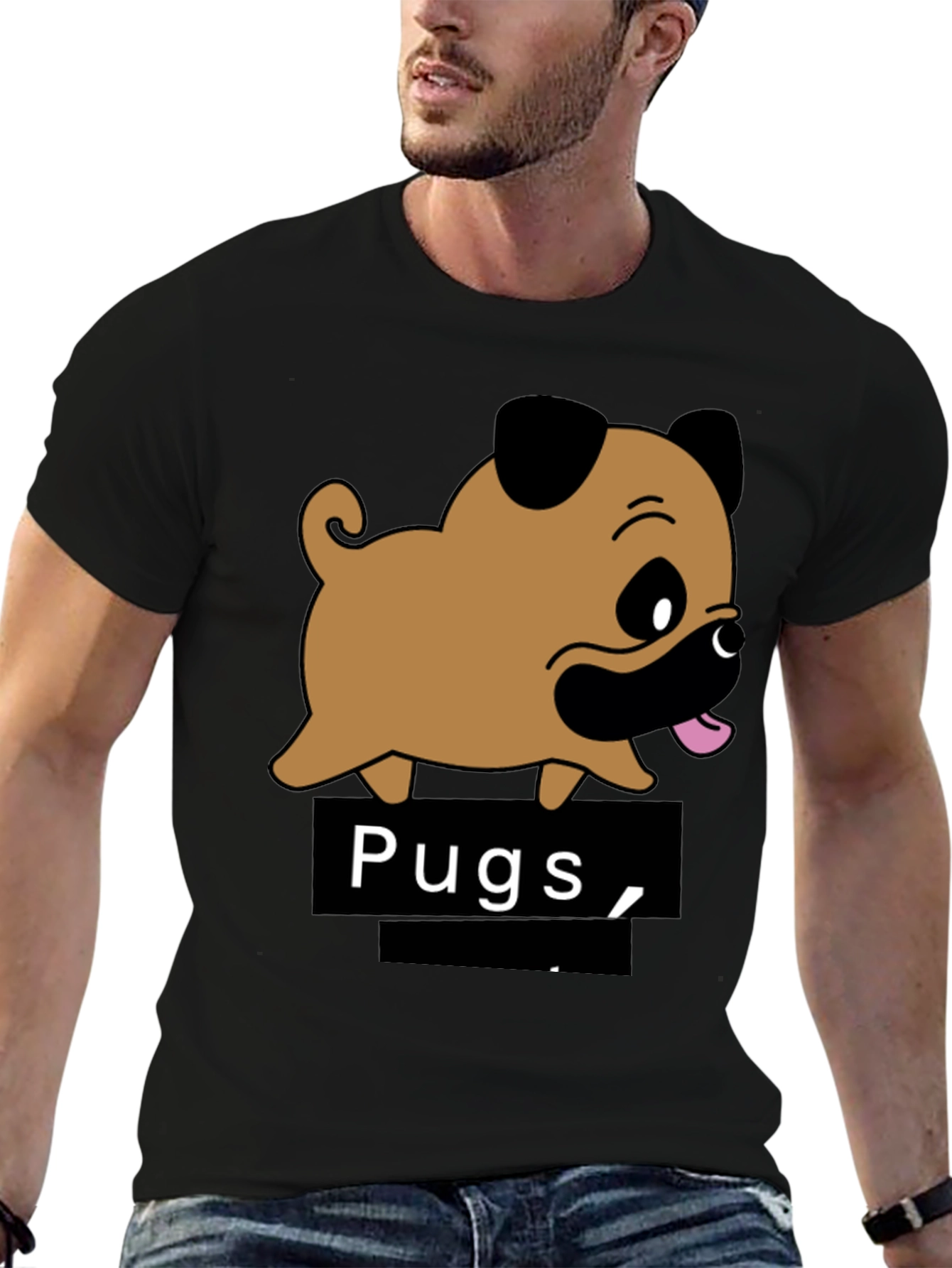 Cute Pugs Cartoon Black T-Shirt