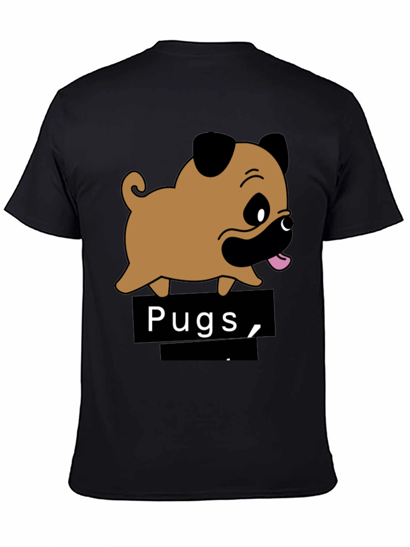 Cute Pugs Cartoon Black T-Shirt
