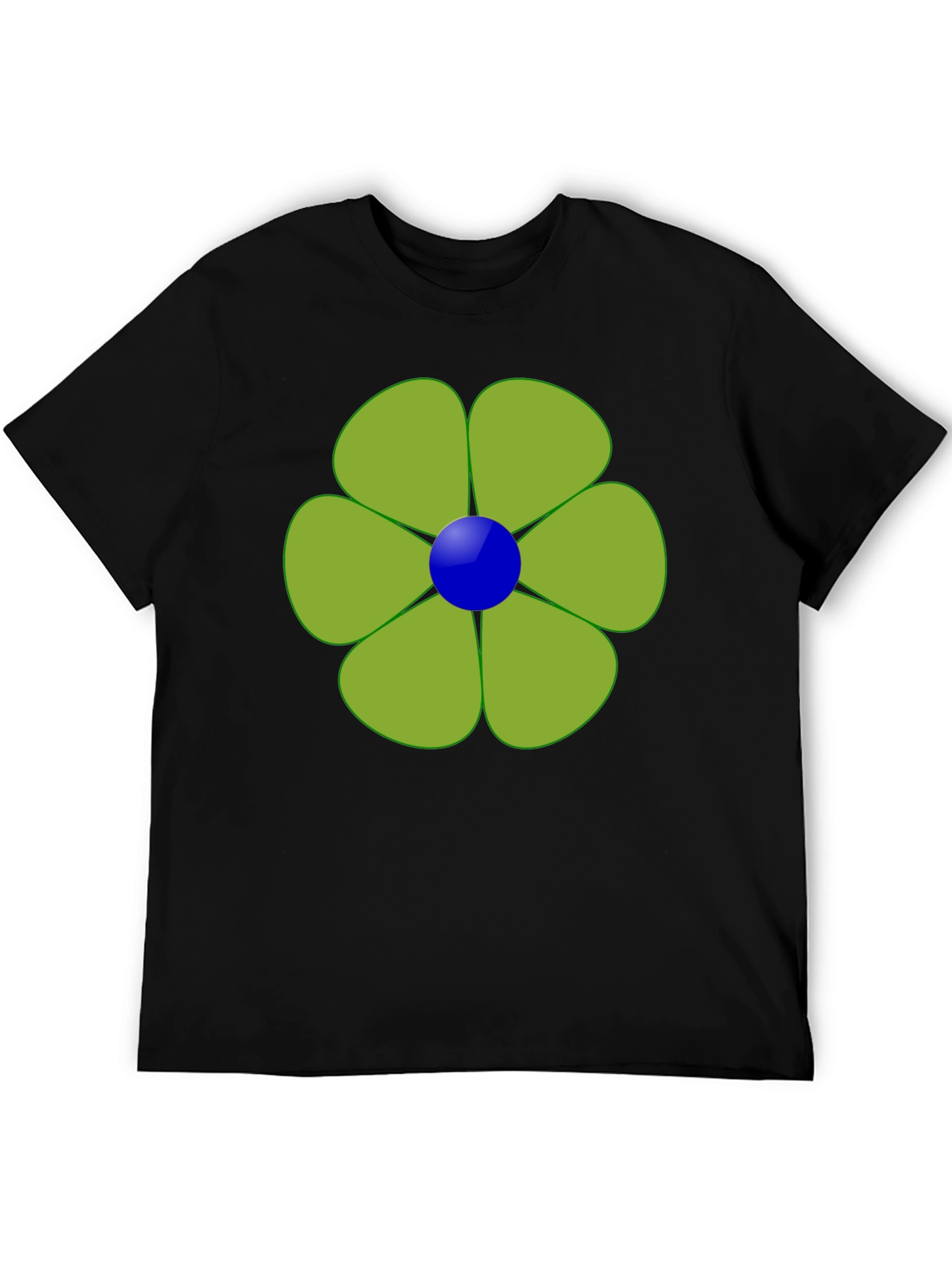Green Flower Graphic Black Tee Casual Wear
