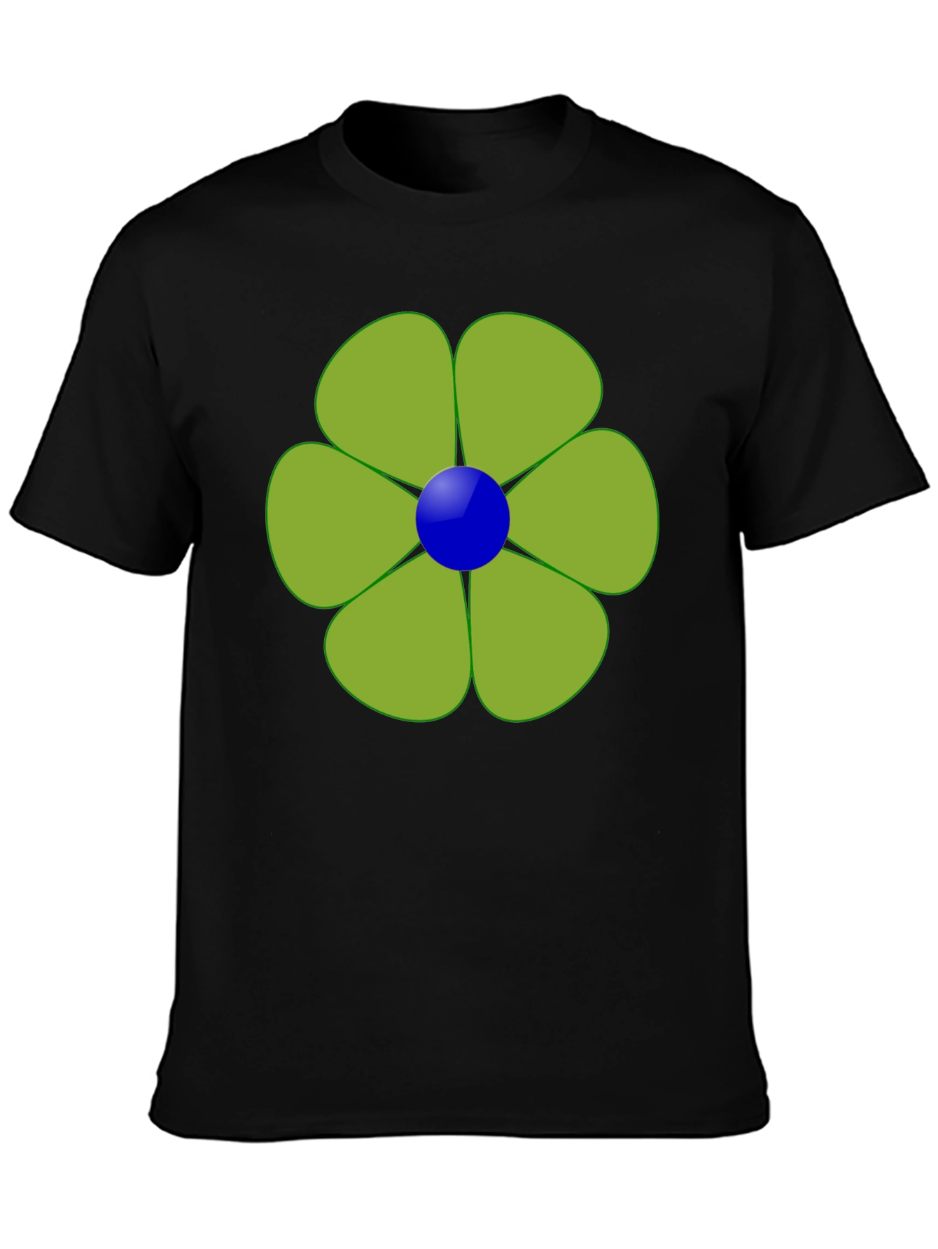 Green Flower Graphic Black Tee Casual Wear