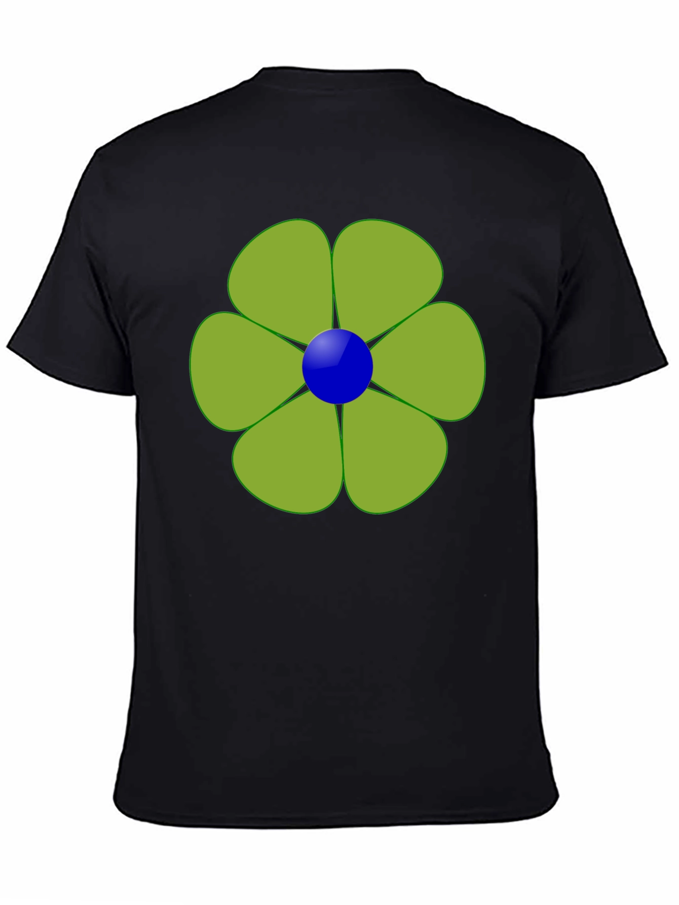 Green Flower Graphic Black Tee Casual Wear