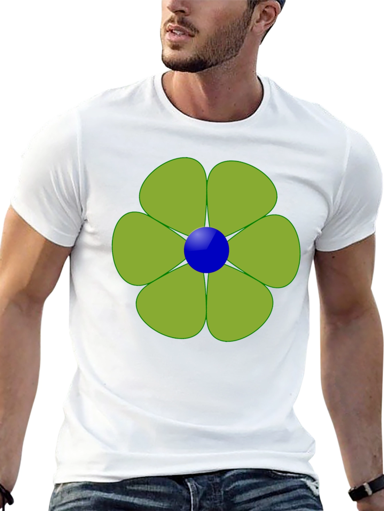 Green Flower Graphic Black Tee Casual Wear
