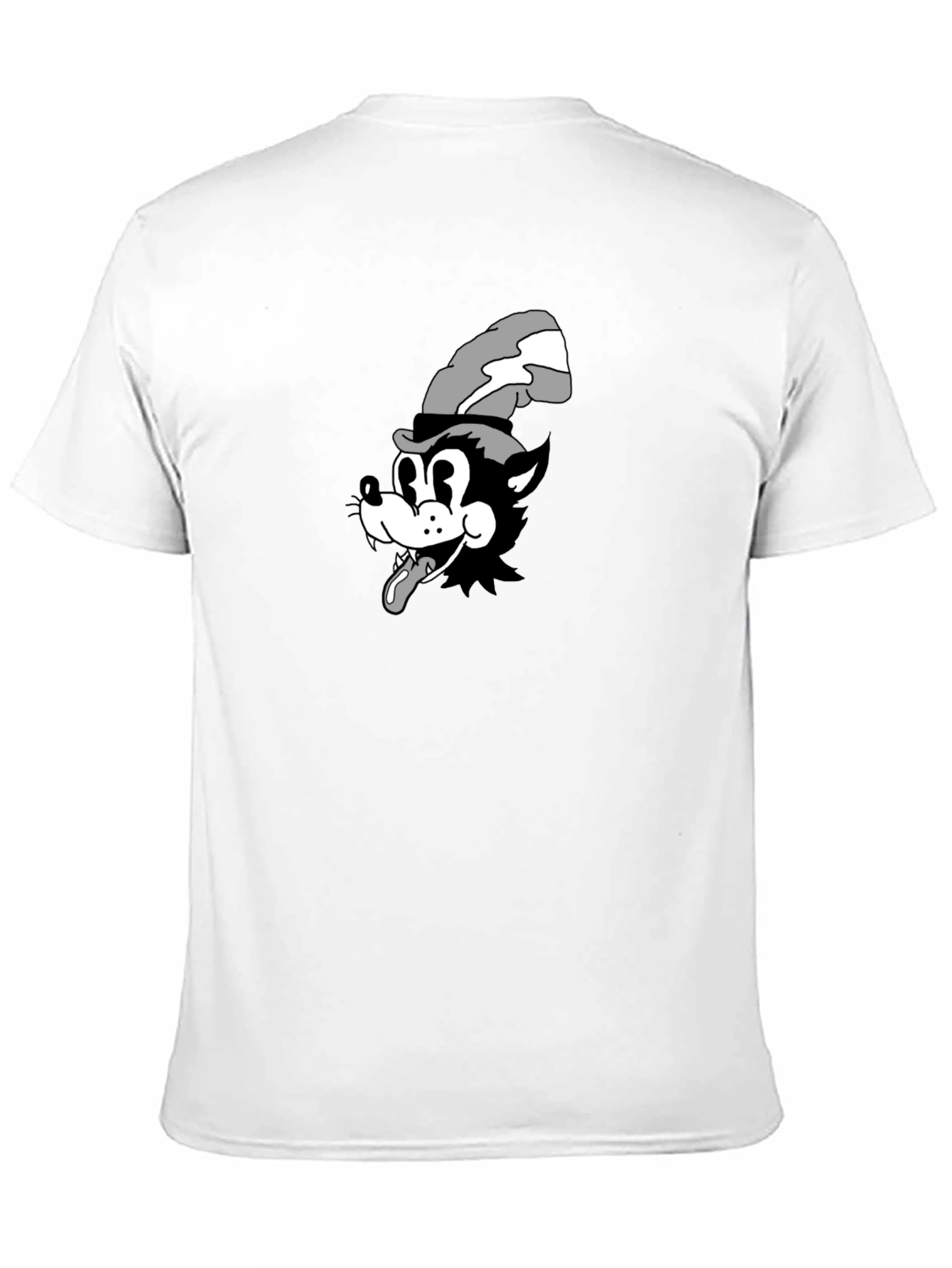 Cartoon Wolf Graphic Tee - Black Cotton T-Shirt