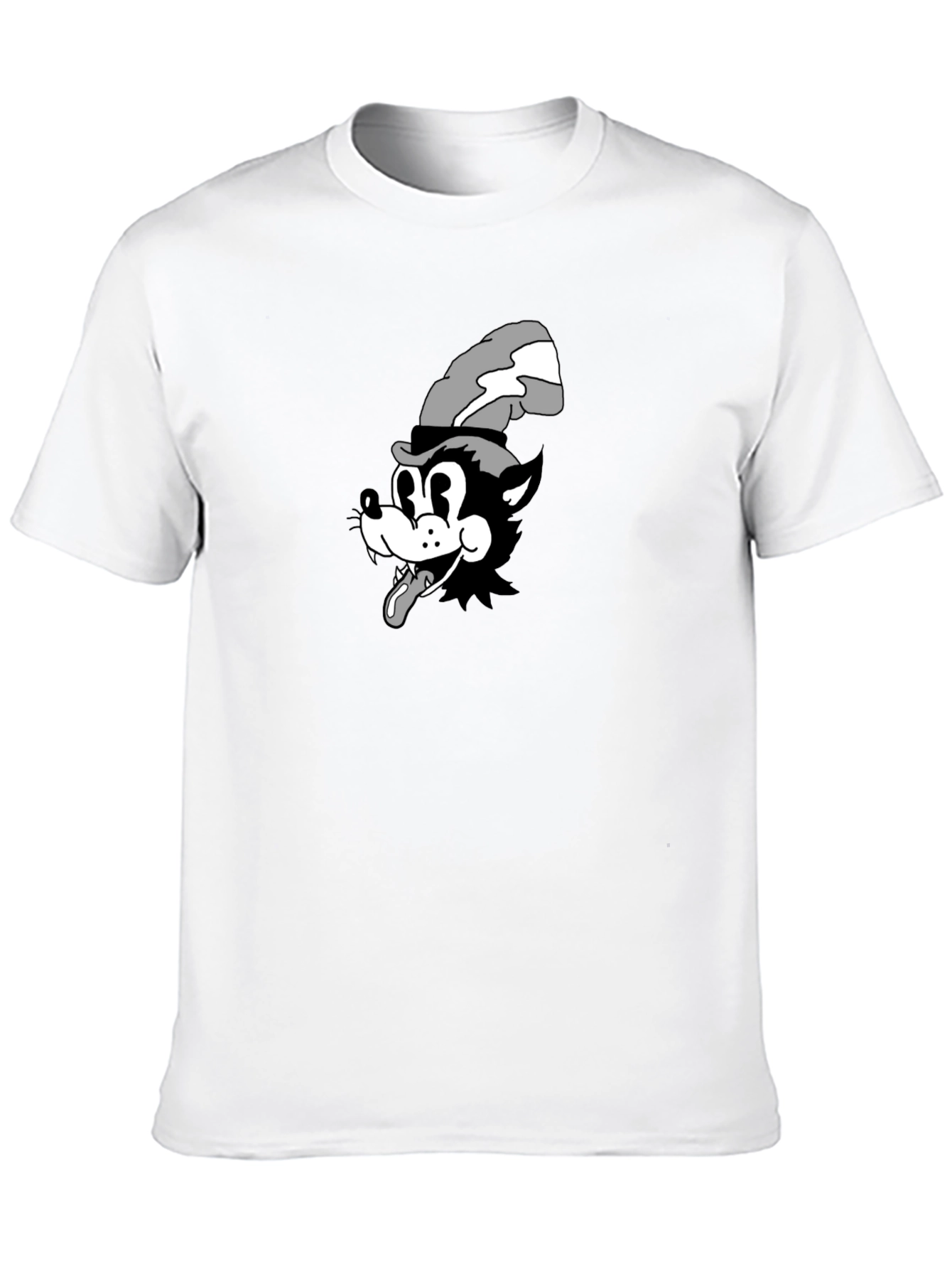 Cartoon Wolf Graphic Tee - Black Cotton T-Shirt
