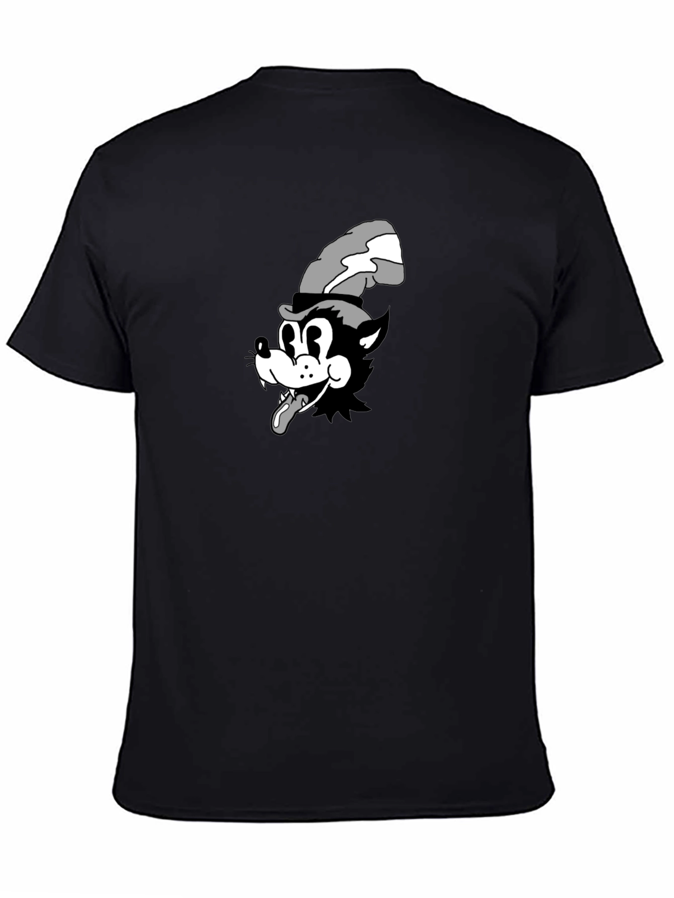 Cartoon Wolf Graphic Tee - Black Cotton T-Shirt