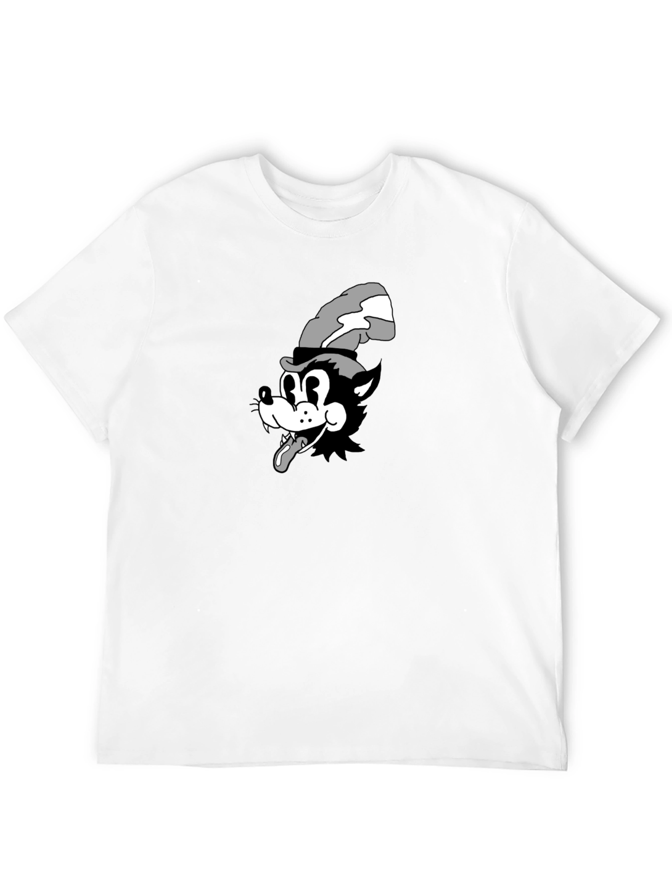Cartoon Wolf Graphic Tee - Black Cotton T-Shirt