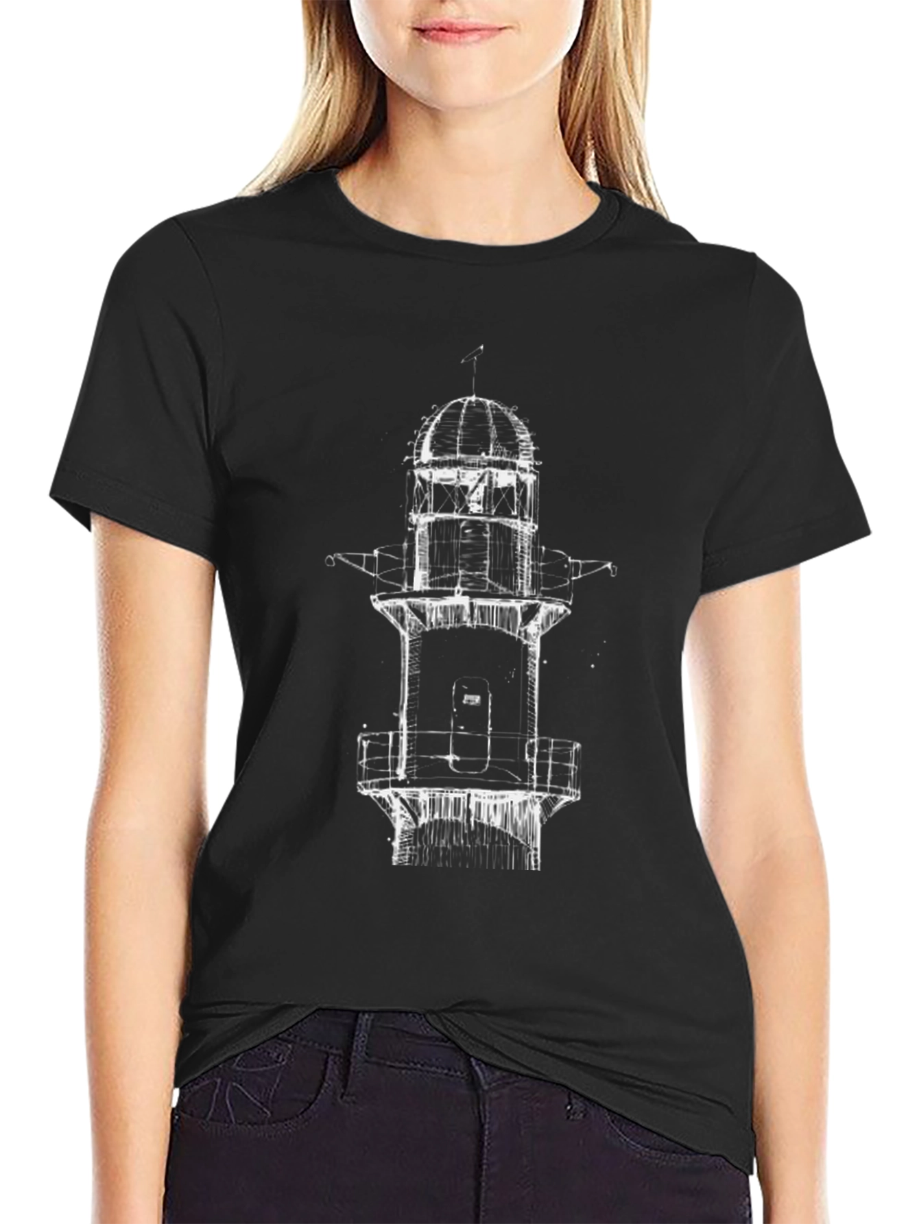 Lighthouse Graphic T-Shirt - Black Cotton Tee