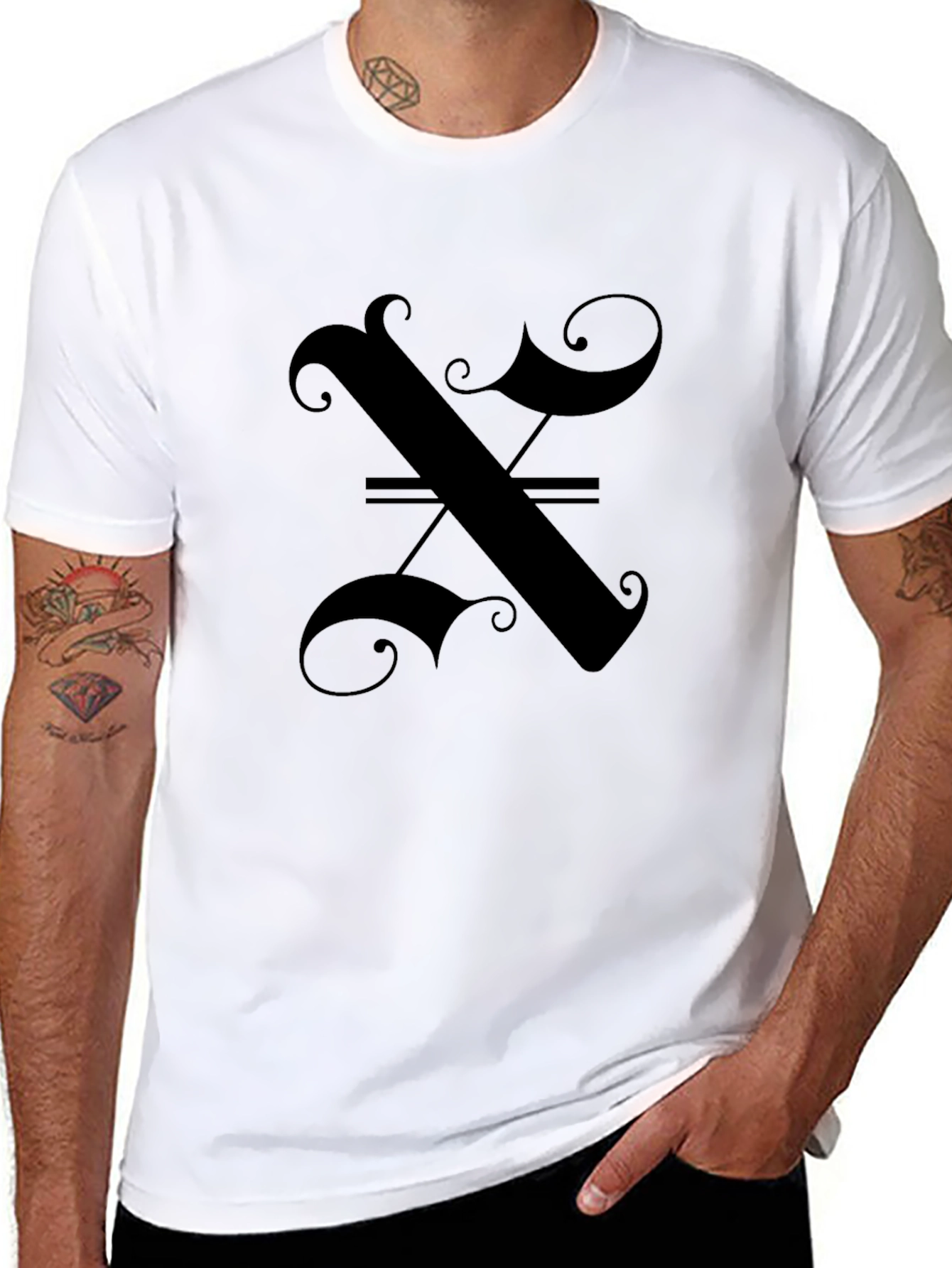 Elegant Gothic Initial X Black T-Shirt