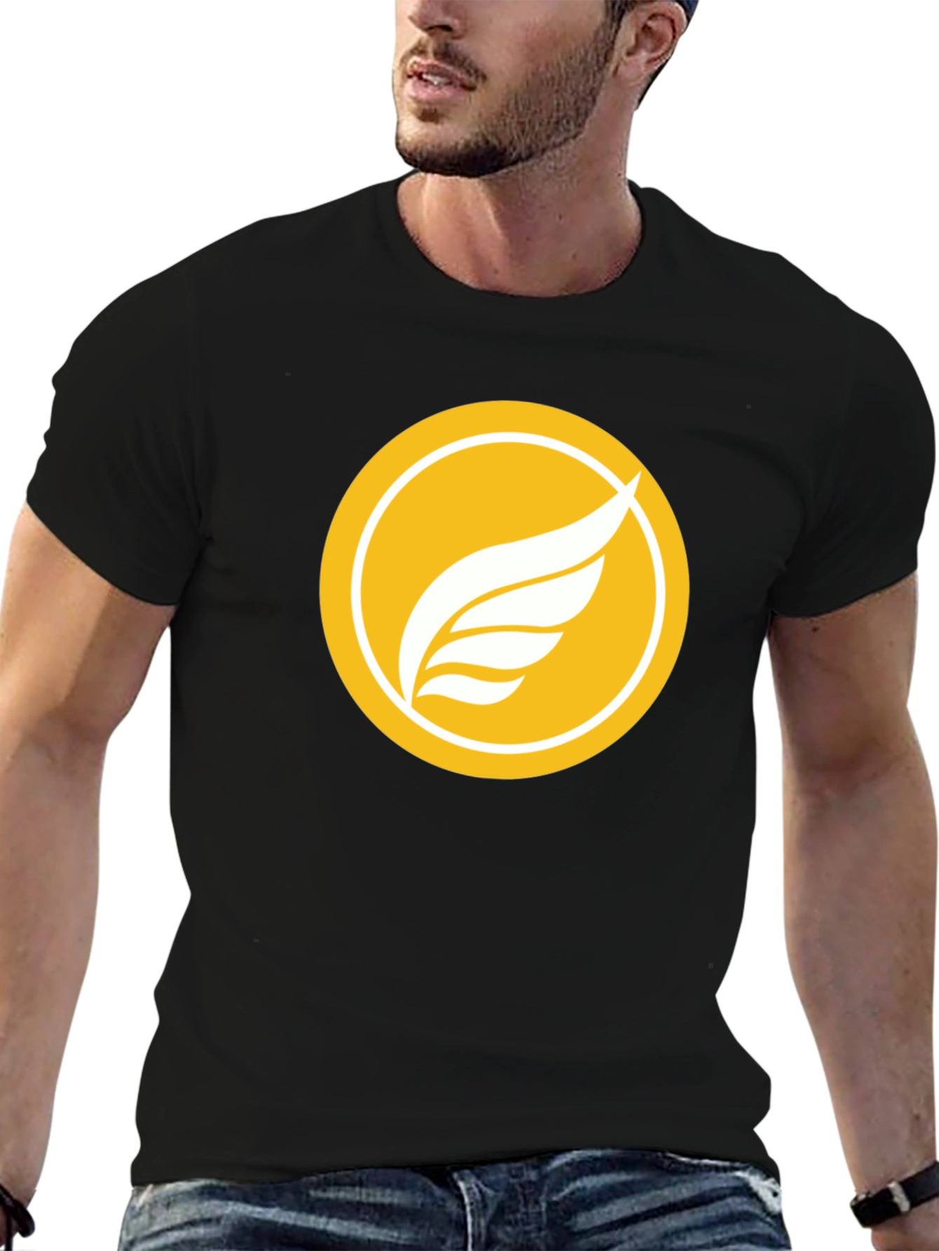 Black T-Shirt with Winged Logo Design