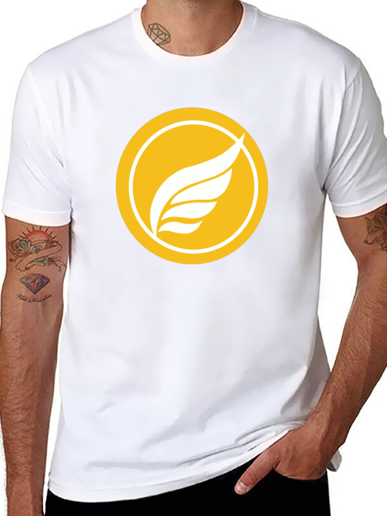 Black T-Shirt with Winged Logo Design