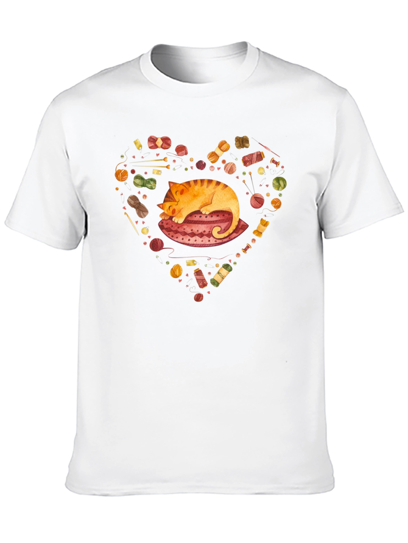 Knitting Cat Heart Graphic Tee - Black