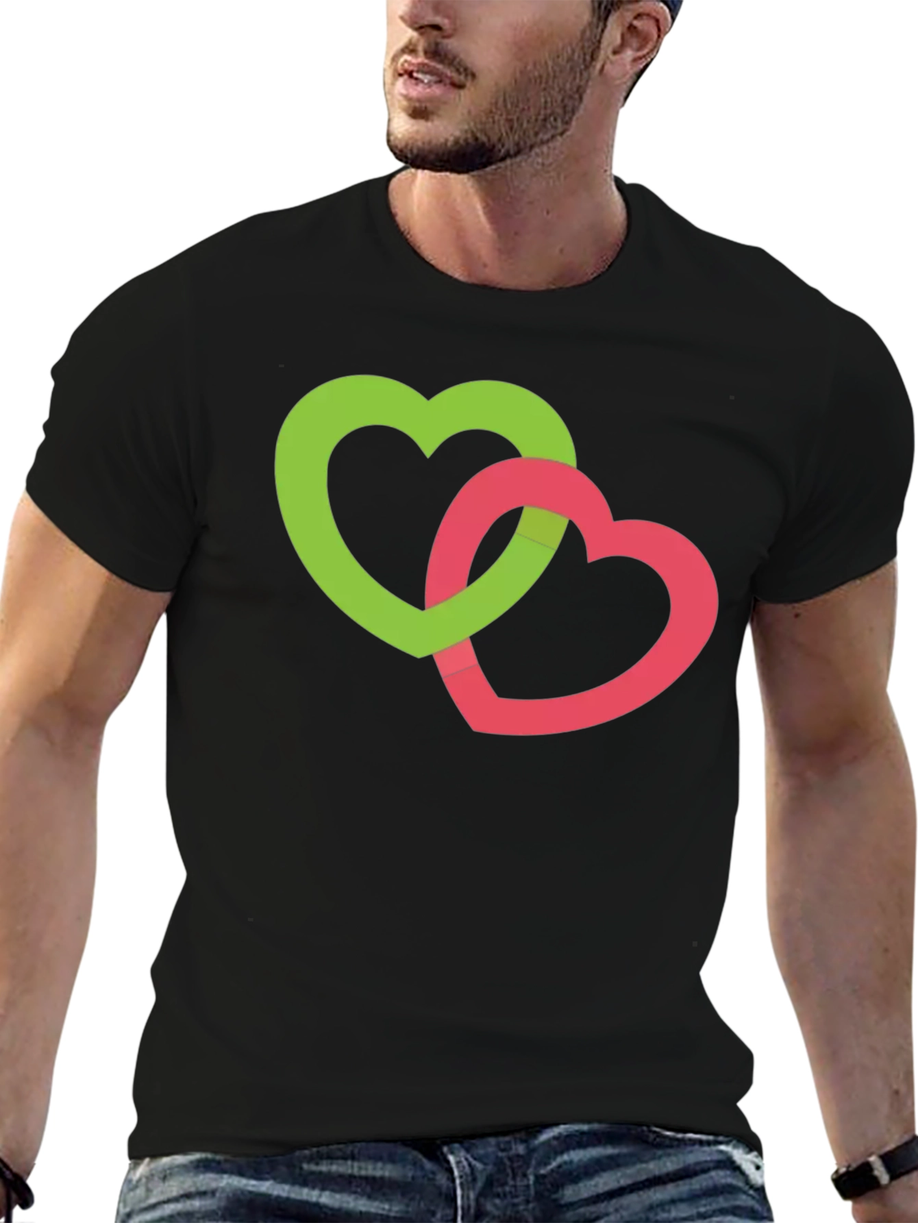 Interlocking Hearts Graphic Tee - Black