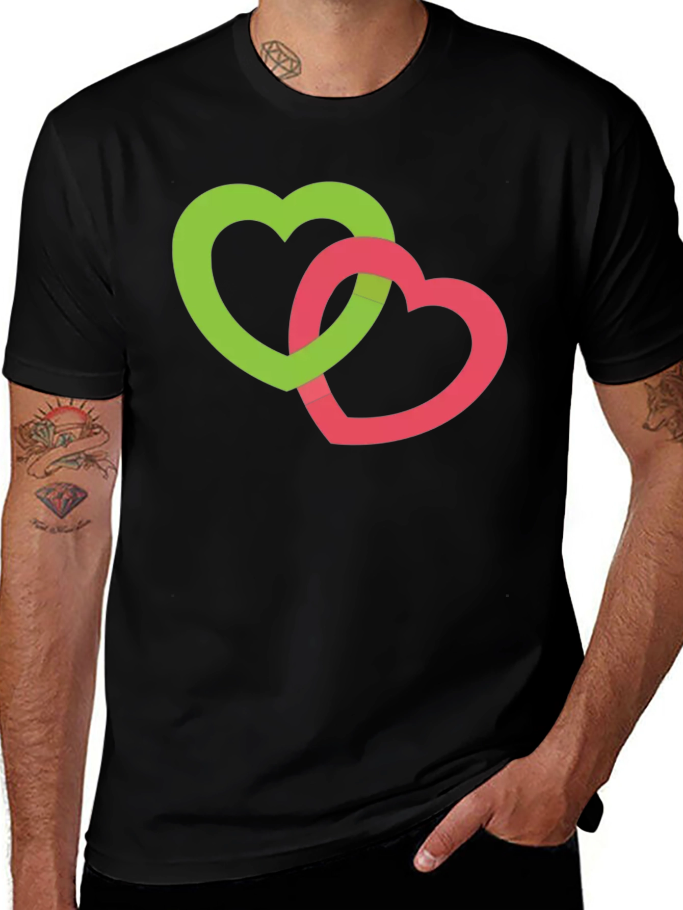 Interlocking Hearts Graphic Tee - Black