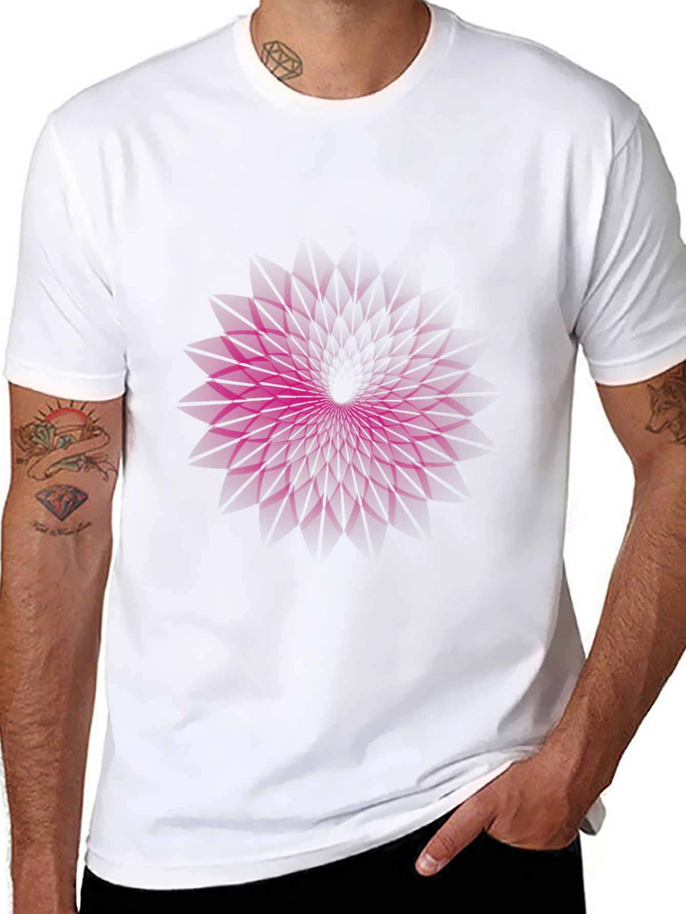 Geometric Purple Vortex Graphic Black T-Shirt